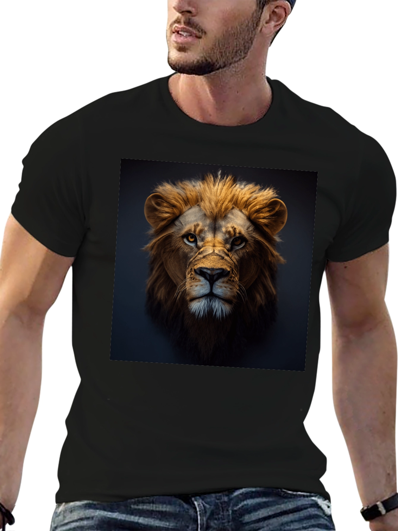 Black Lion Portrait Black T-Shirt view 6