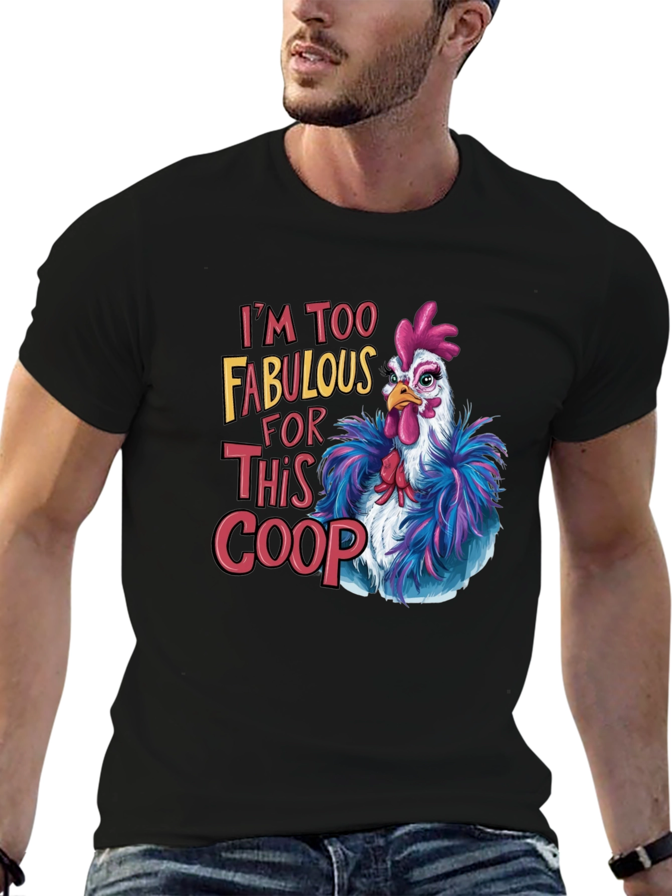 Black Fabulous Chicken T-Shirt - Funny Graphic Tee view 6