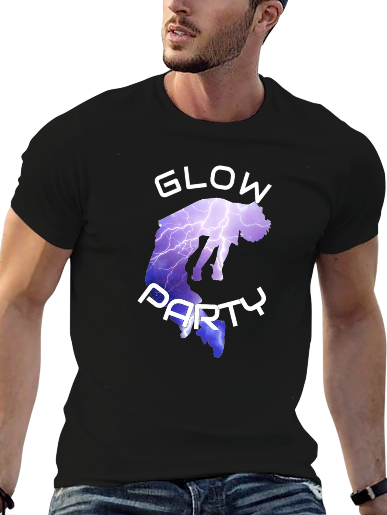 Black Glow Party Graphic Tee - Short Sleeve Cotton T-Shirt view 6