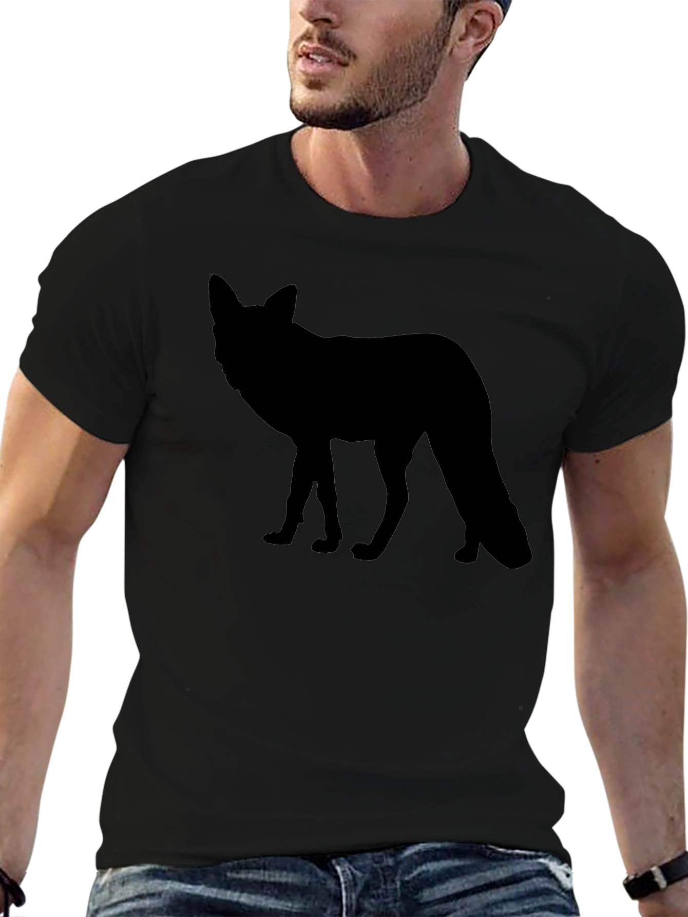Black Men's Black T-Shirt - Fox Silhouette view 6