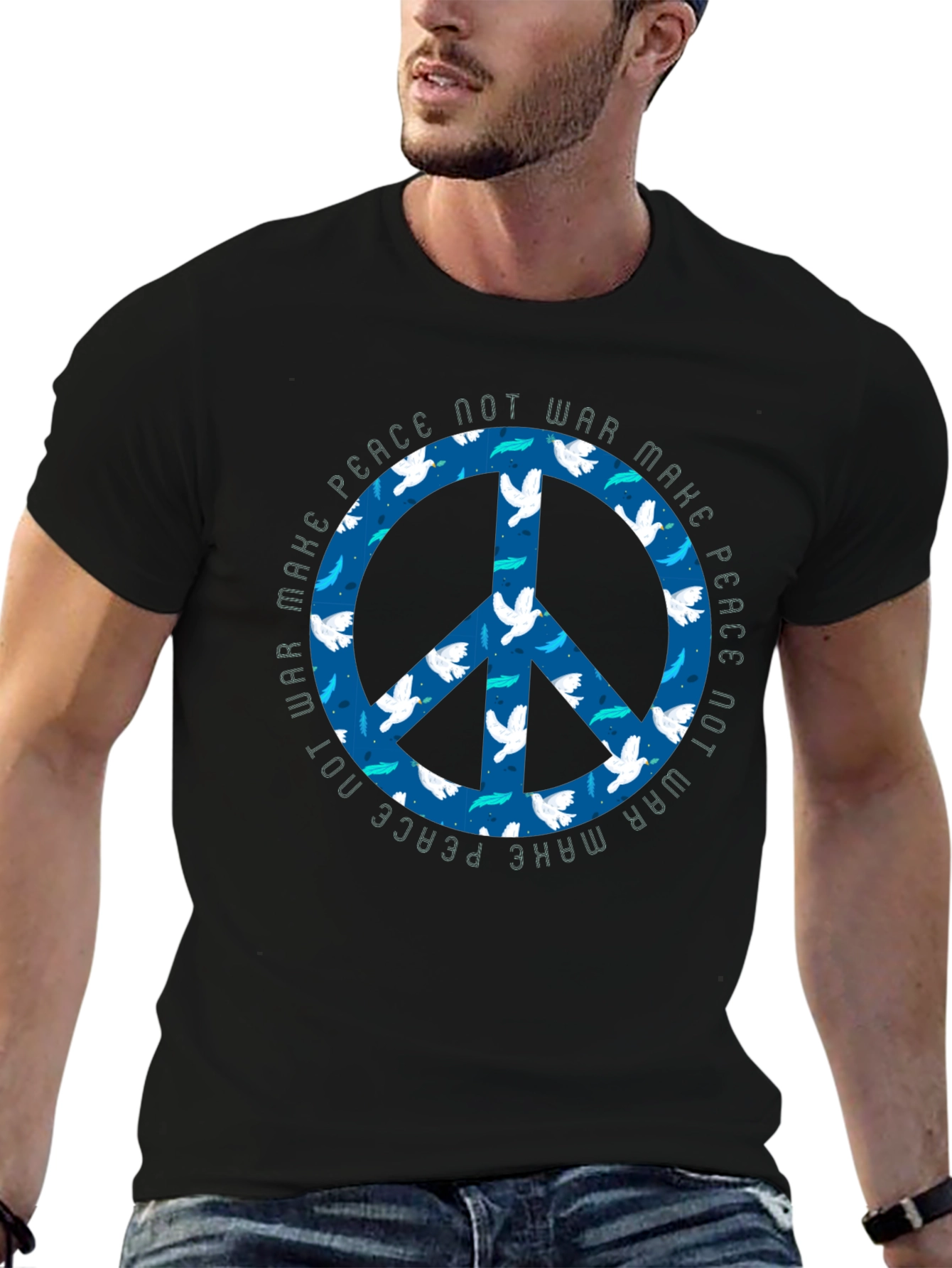 Black Peace Not War Dove Graphic T-Shirt view 6
