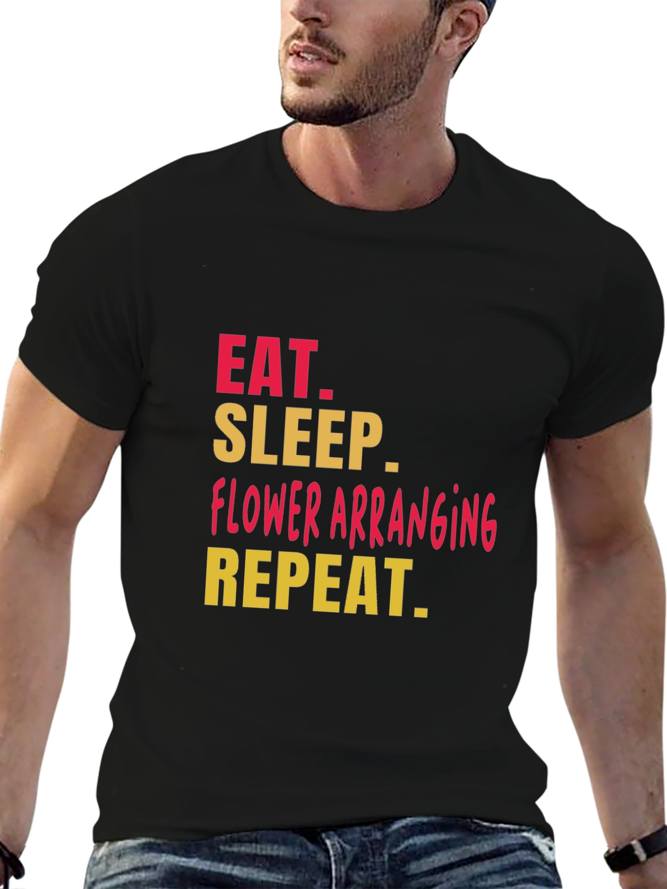 Black Eat Sleep Flower Arranging T-Shirt view 6