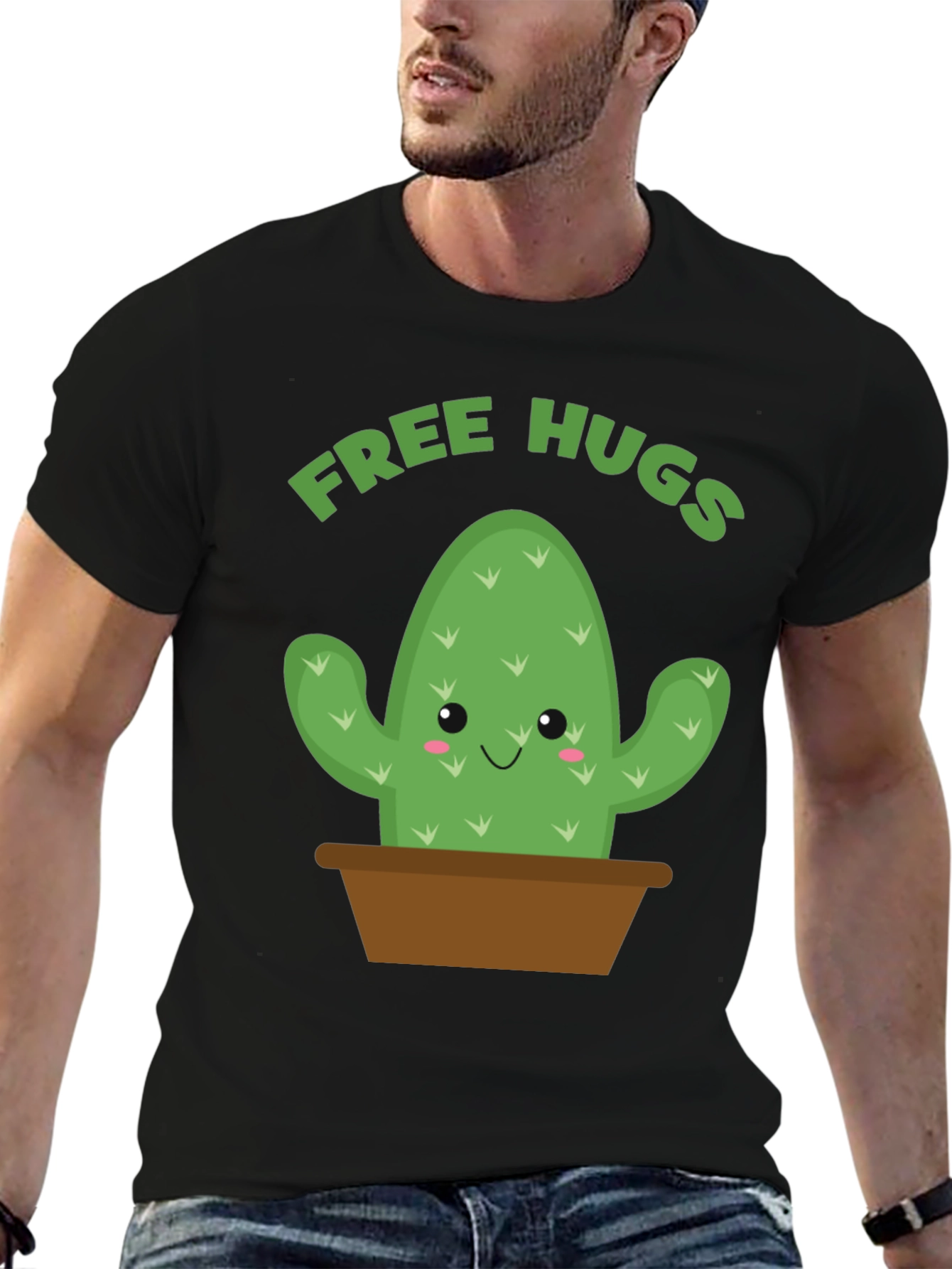 Black Free Hugs Cactus Graphic Tee view 6