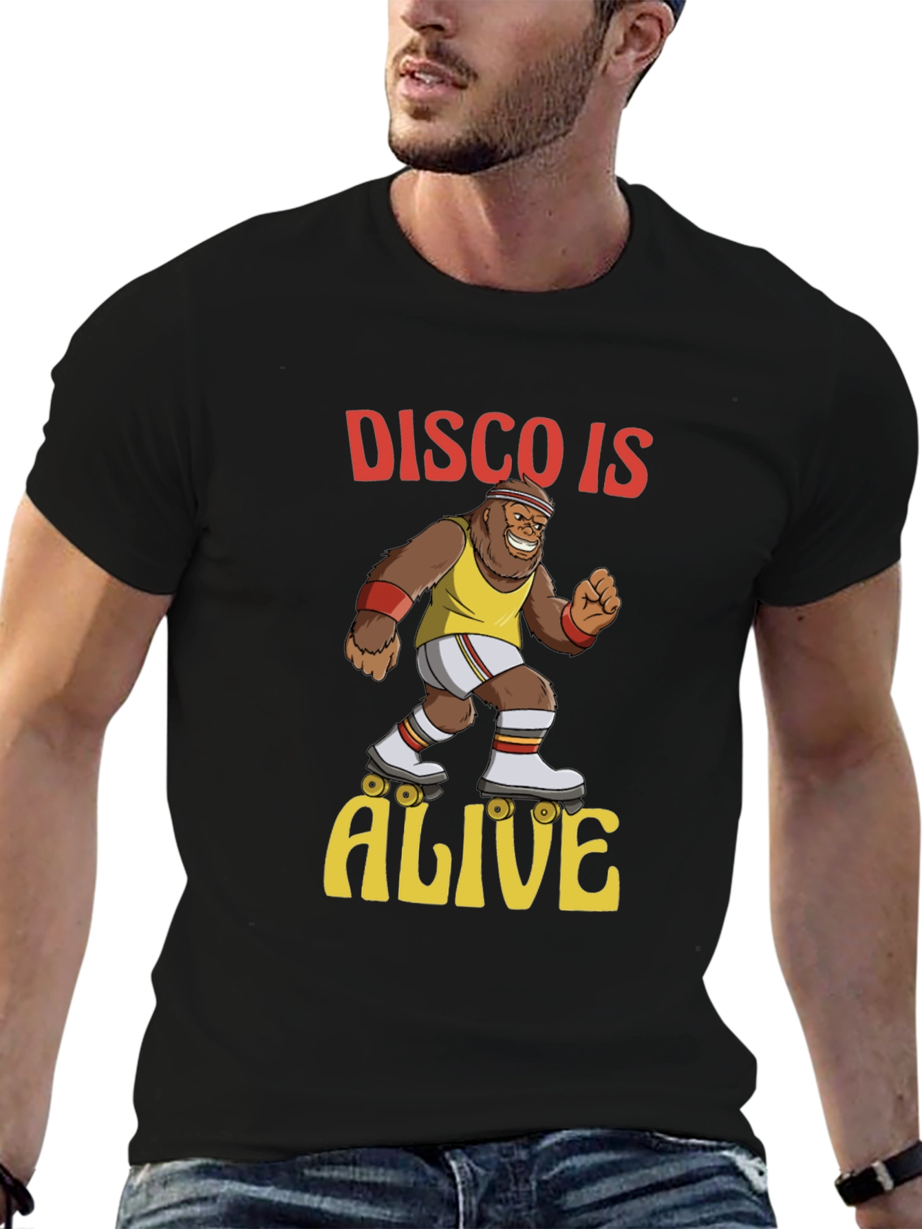 Black Disco Gorilla T-Shirt - Retro Roller Skate Design view 6