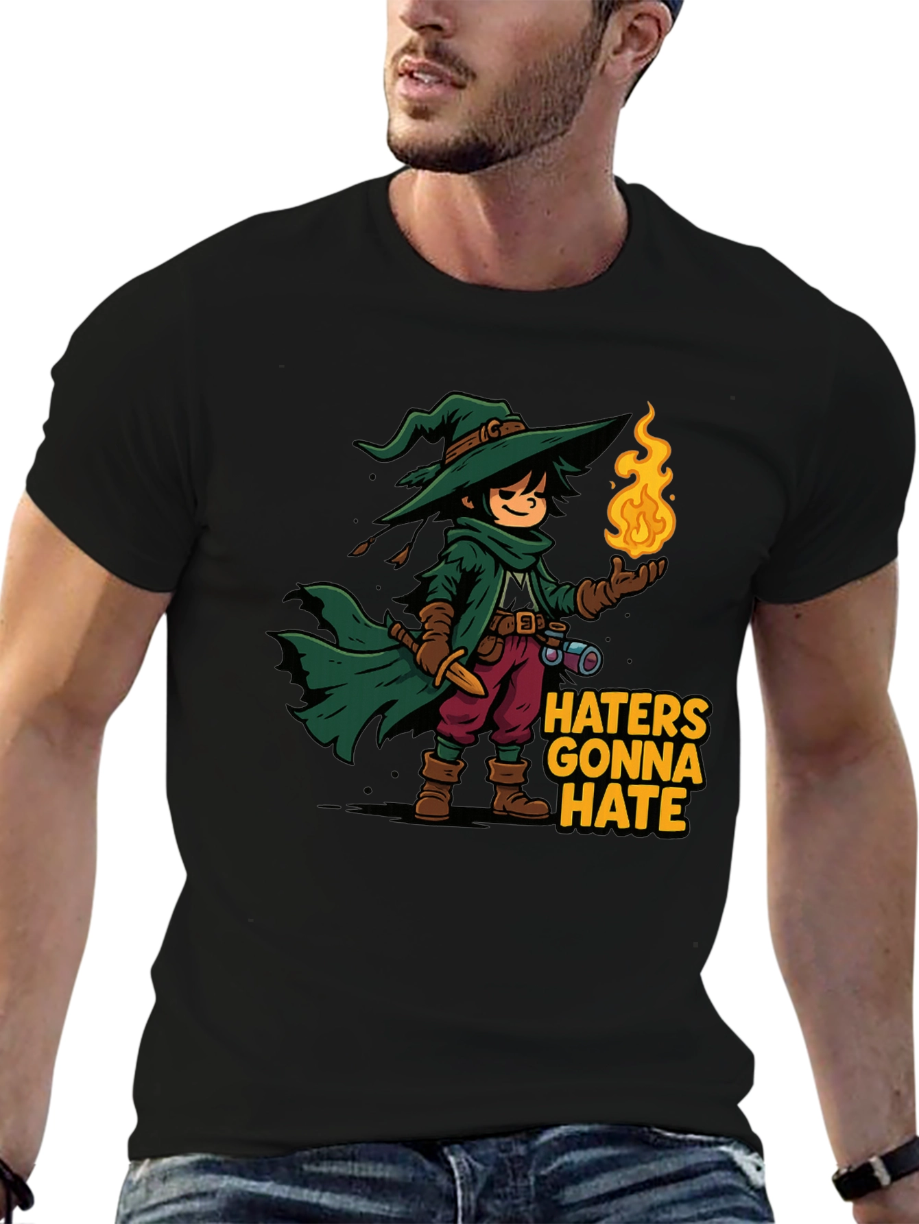 Black Haters Gonna Hate Wizard Cartoon T-Shirt view 6