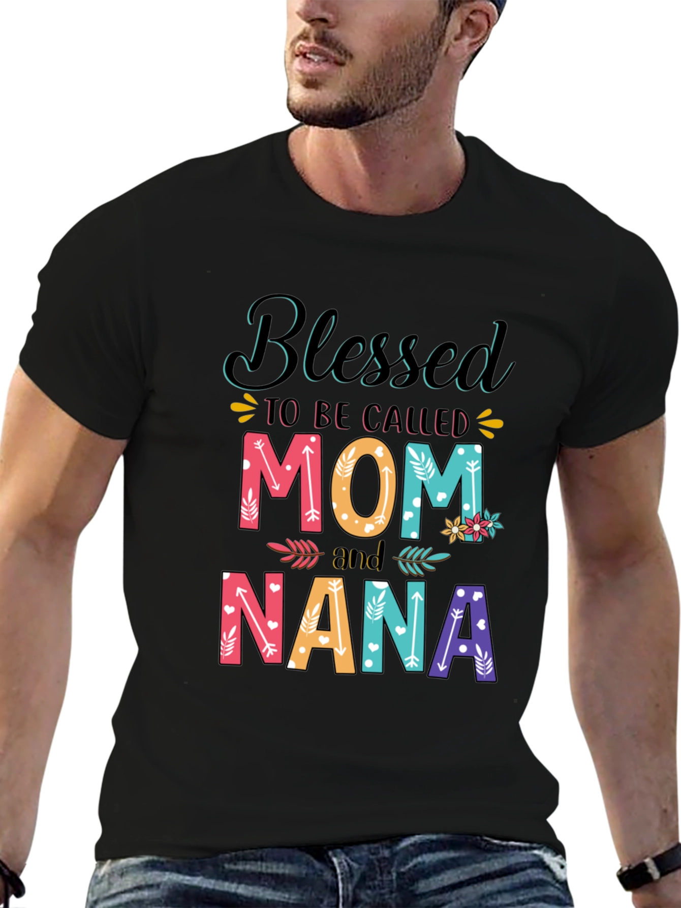 Black Blessed Mom and Nana T-Shirt view 6