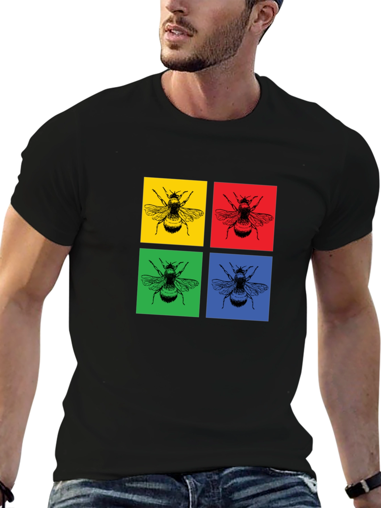 Black Pop Art Bee Graphic Tee - Bold & Stylish view 6