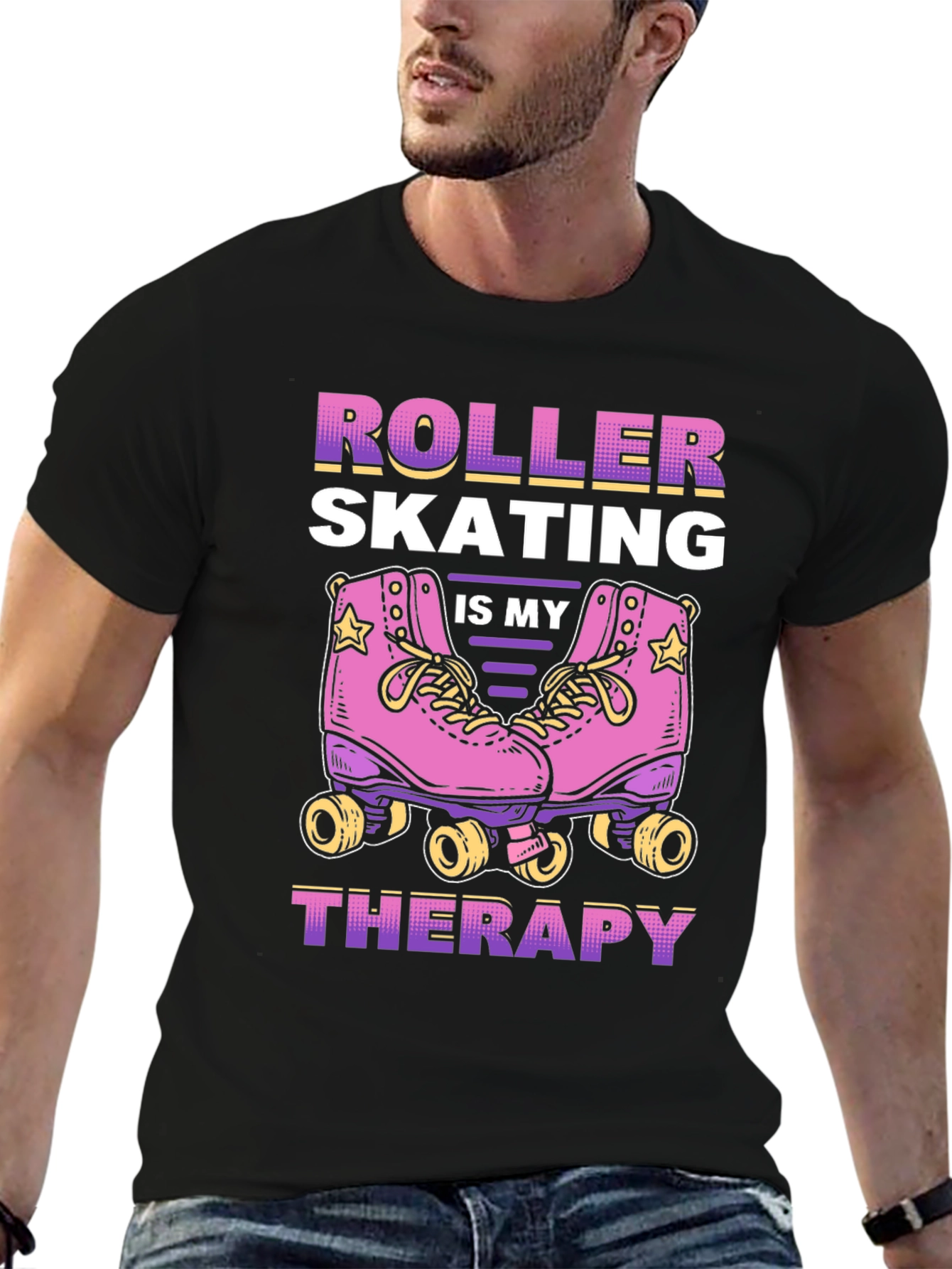 Black Roller Skating is My Therapy T-Shirt view 6