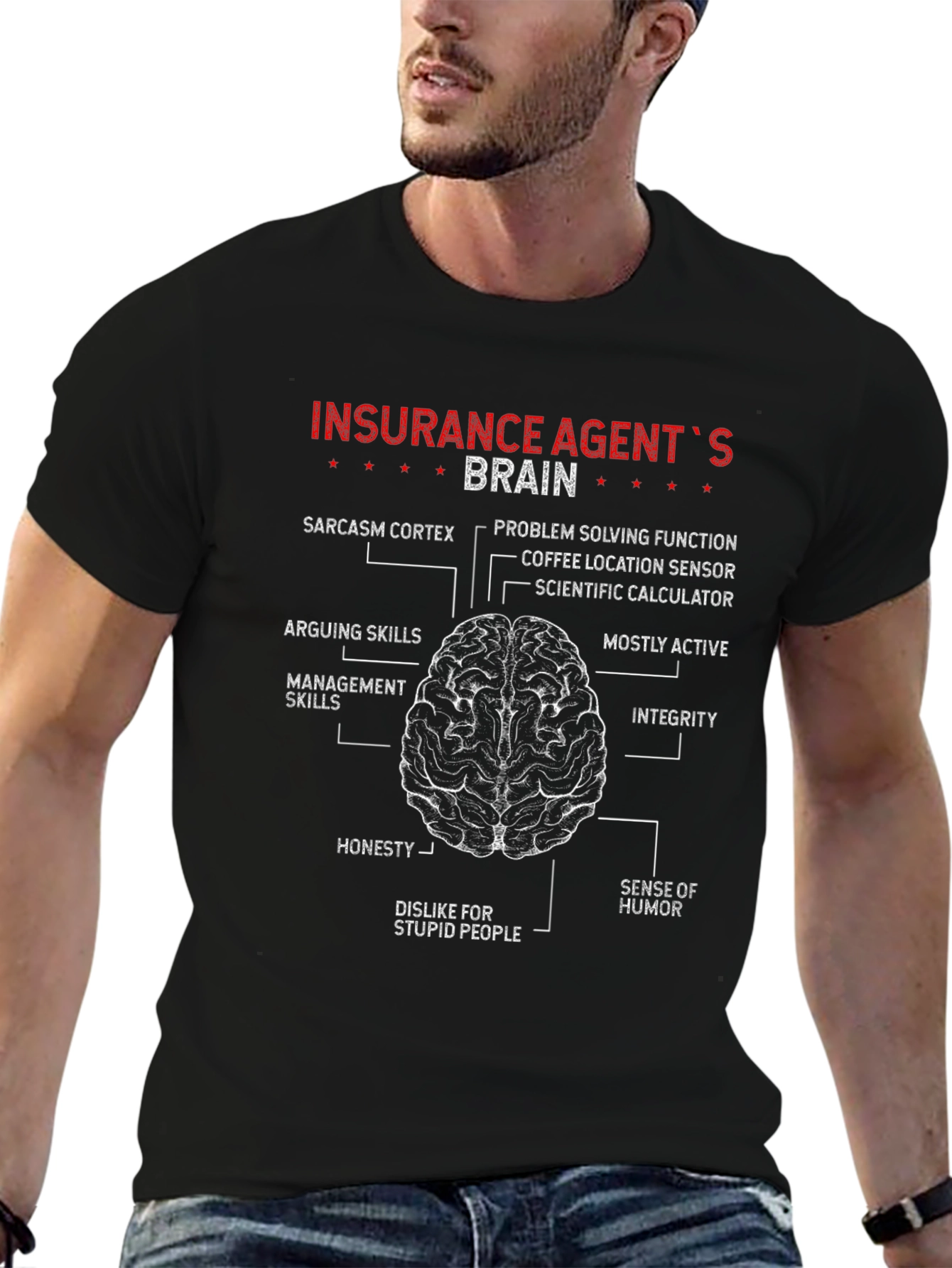 Black Insurance Agent Brain Anatomy T-Shirt view 6