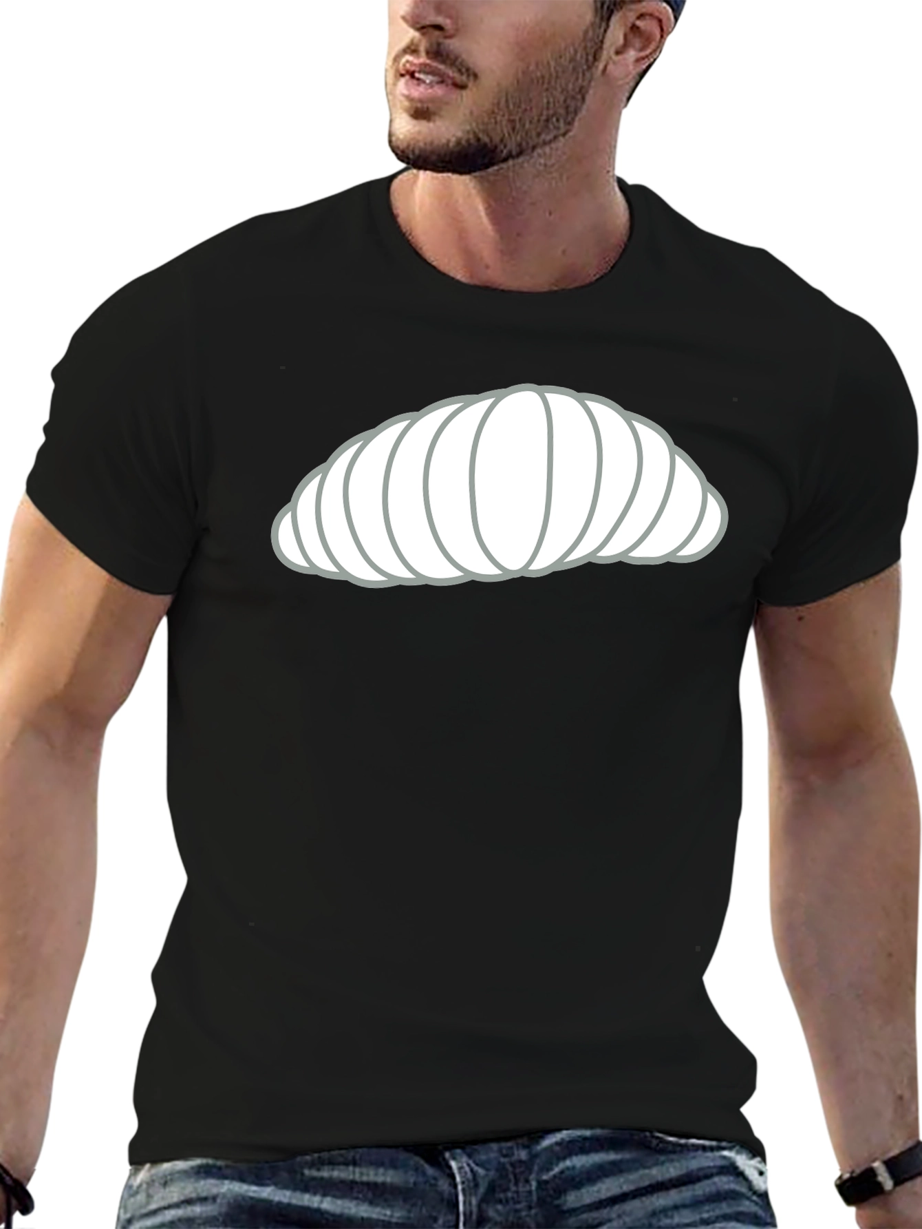 Black Croissant Graphic Black T-Shirt - Unisex Casual Tee view 6