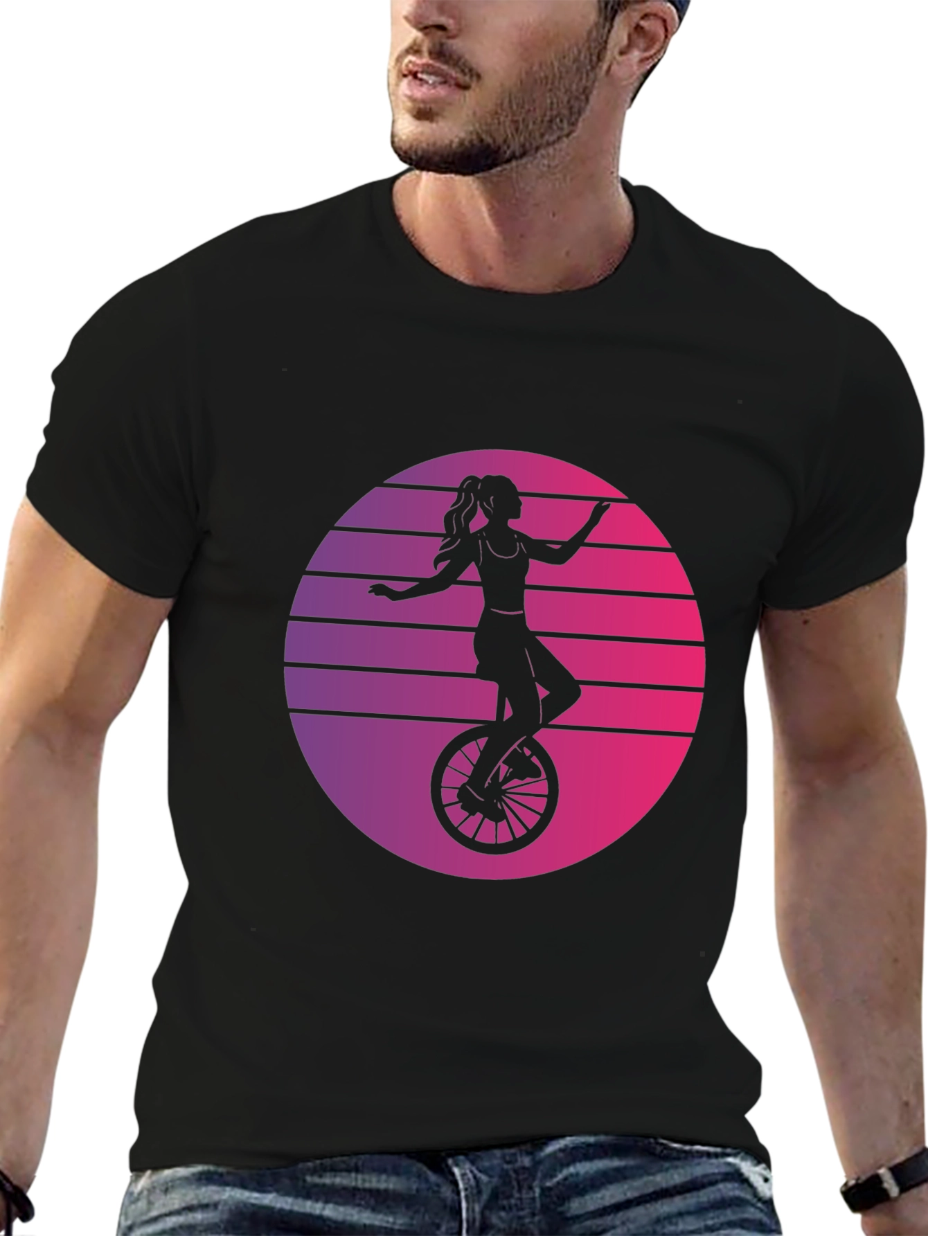 Black Retro Unicycle Woman T-Shirt - Black view 6