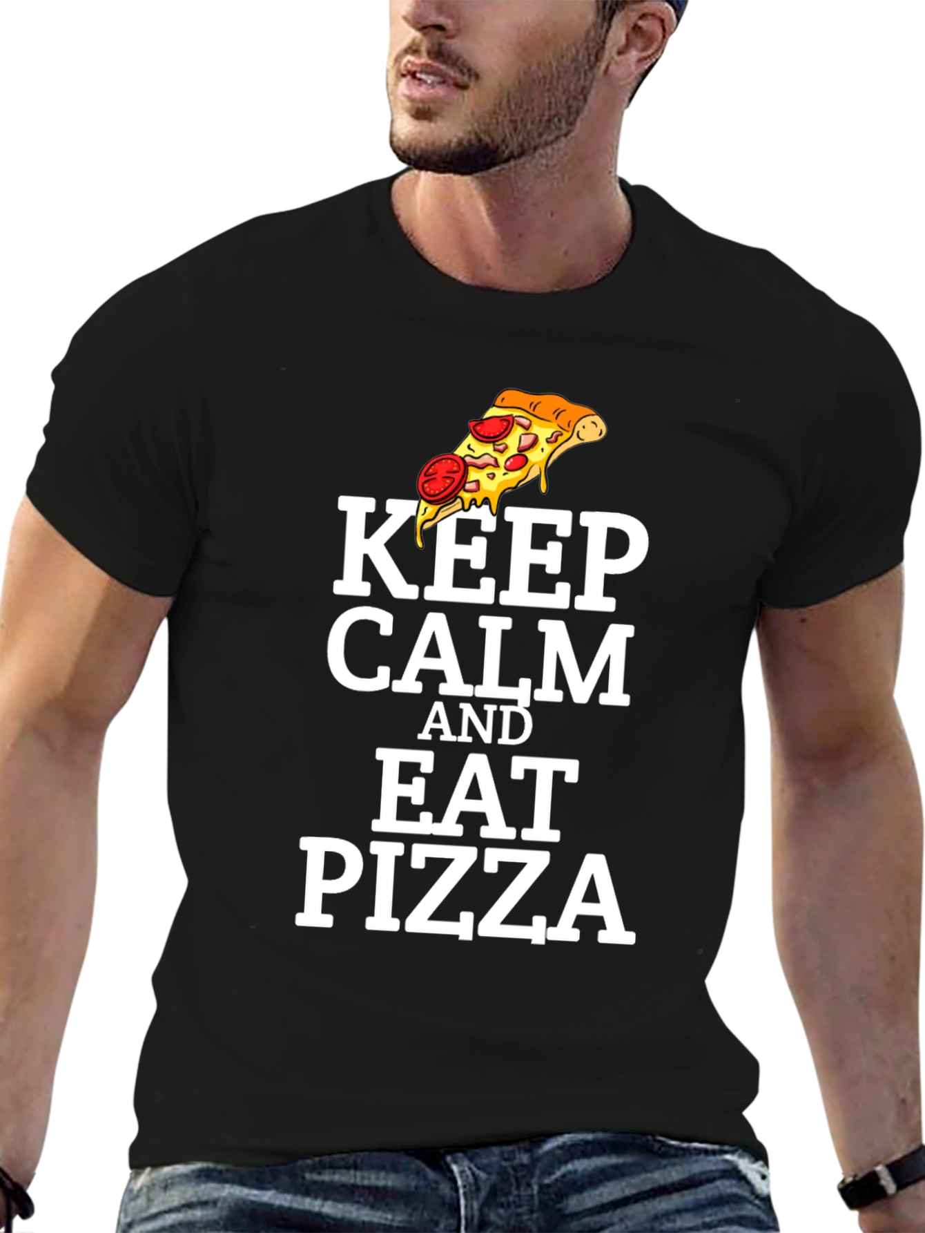 Black Keep Calm and Eat Pizza Graphic T-Shirt view 6