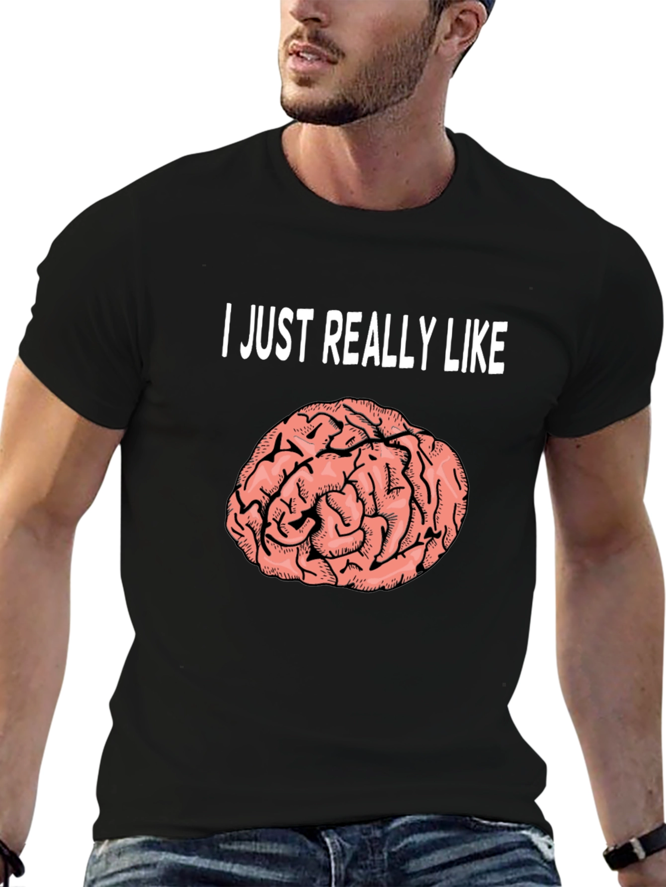 Black Brain Graphic T-Shirt: I Just Really Like Brains Tee view 6