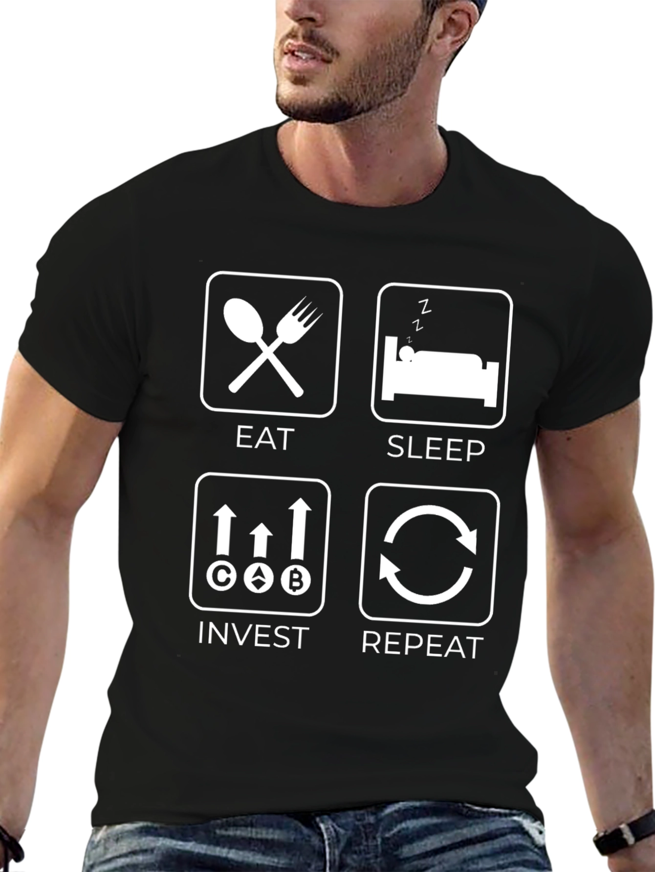 Black Eat Sleep Invest Repeat Graphic Tee view 6