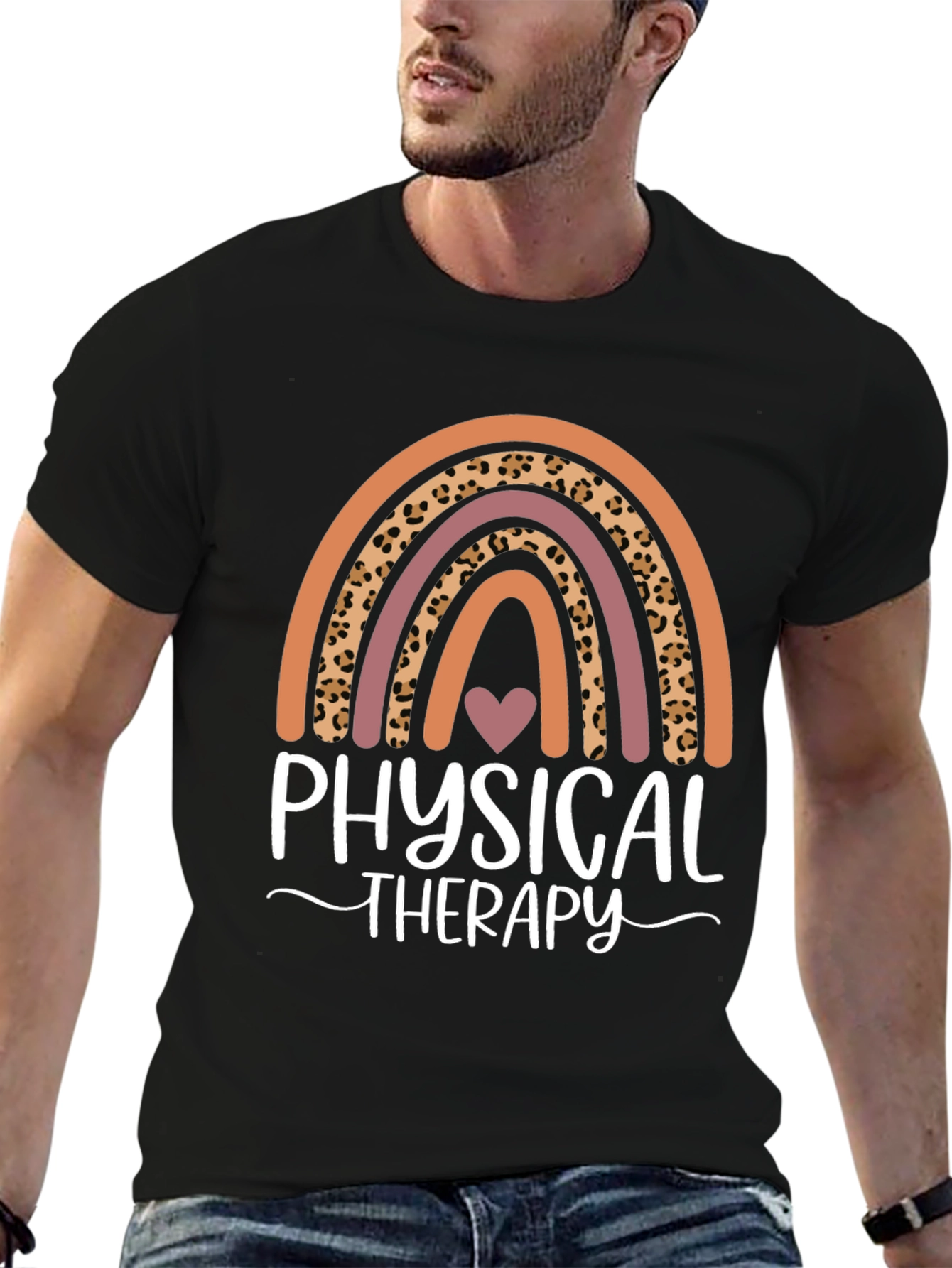 Black Physical Therapy Rainbow Leopard T-Shirt view 6