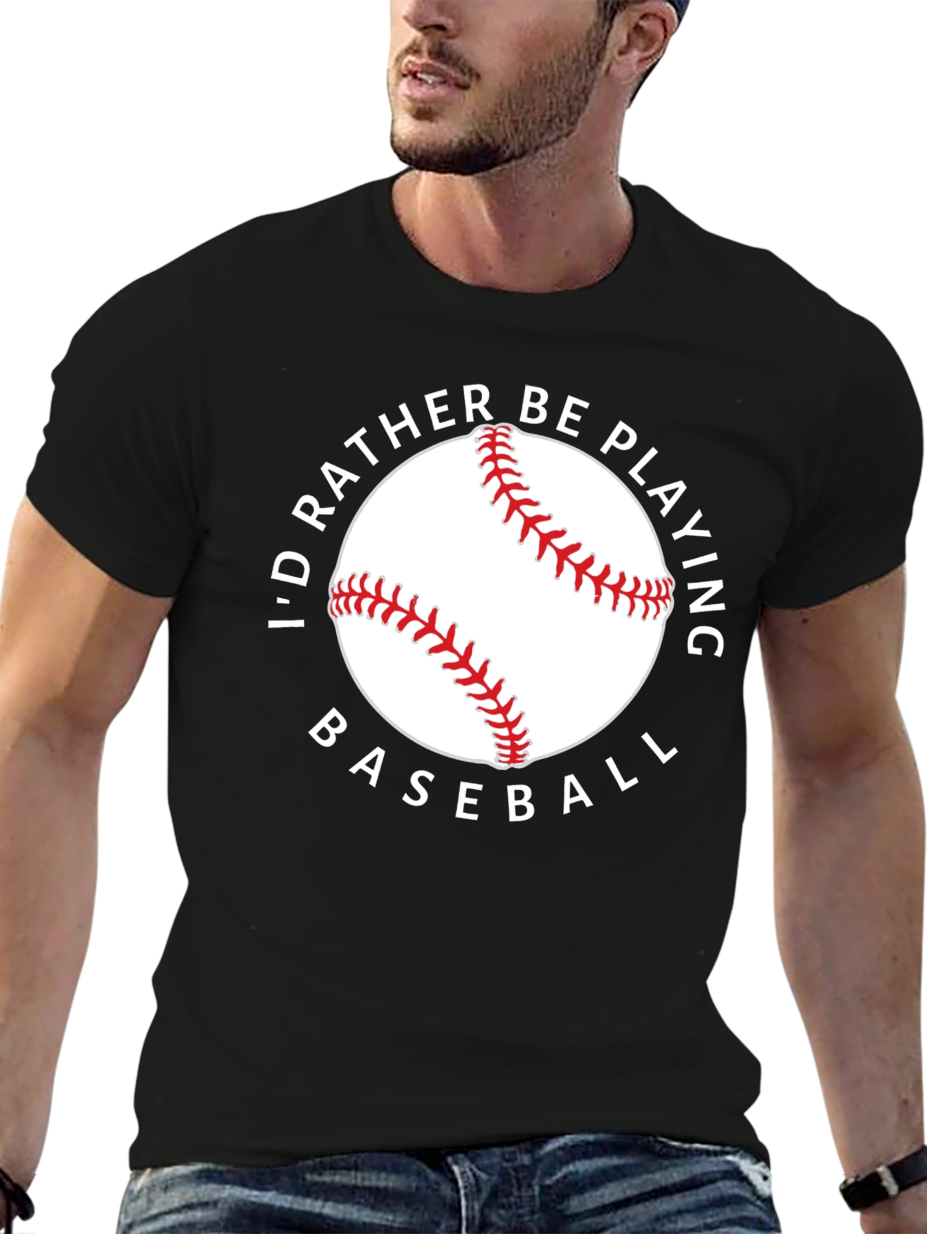 Black I'd Rather Be Playing Baseball Black Tee view 6