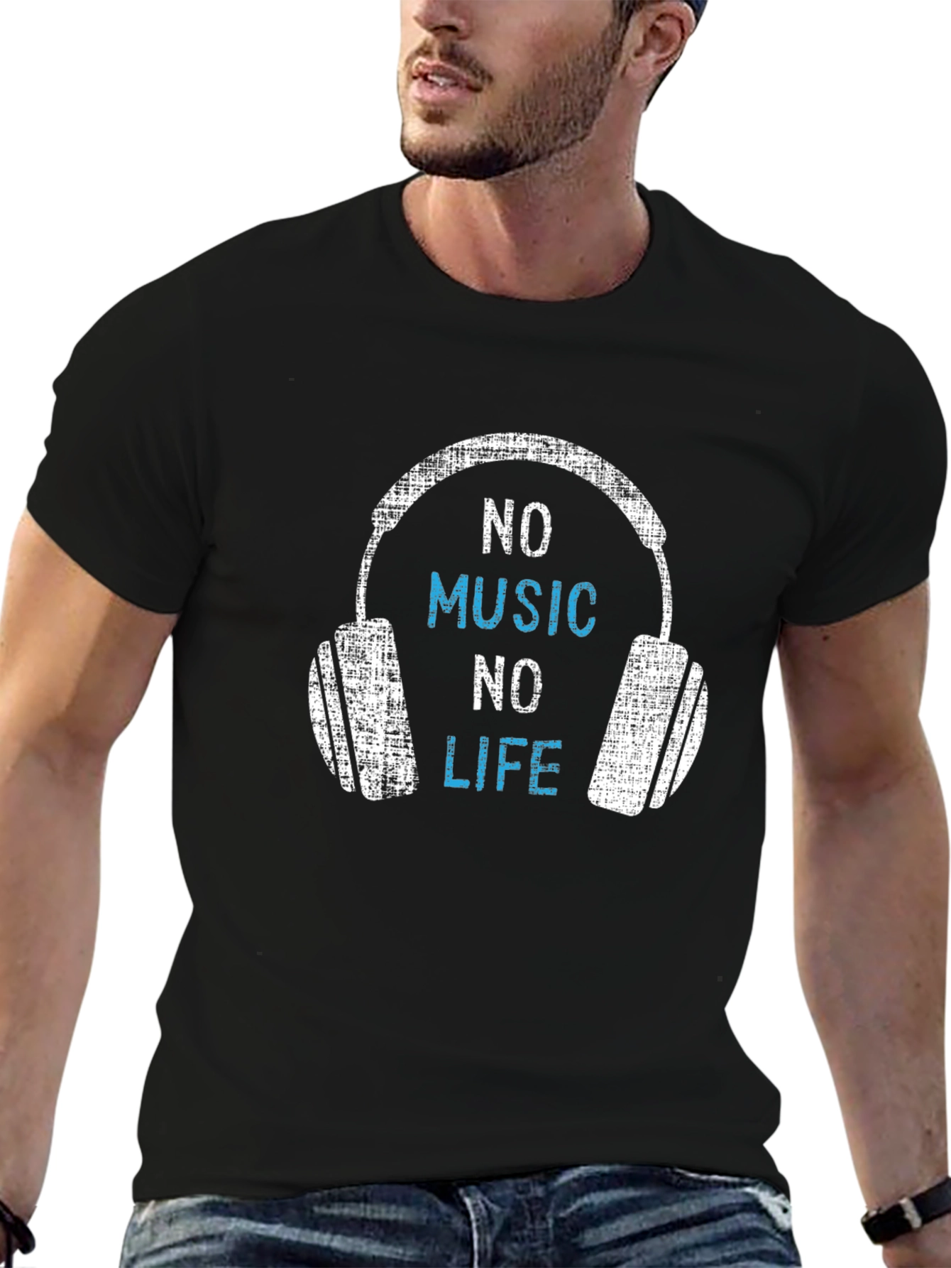 Black No Music No Life T-Shirt - Music Lover Tee view 6