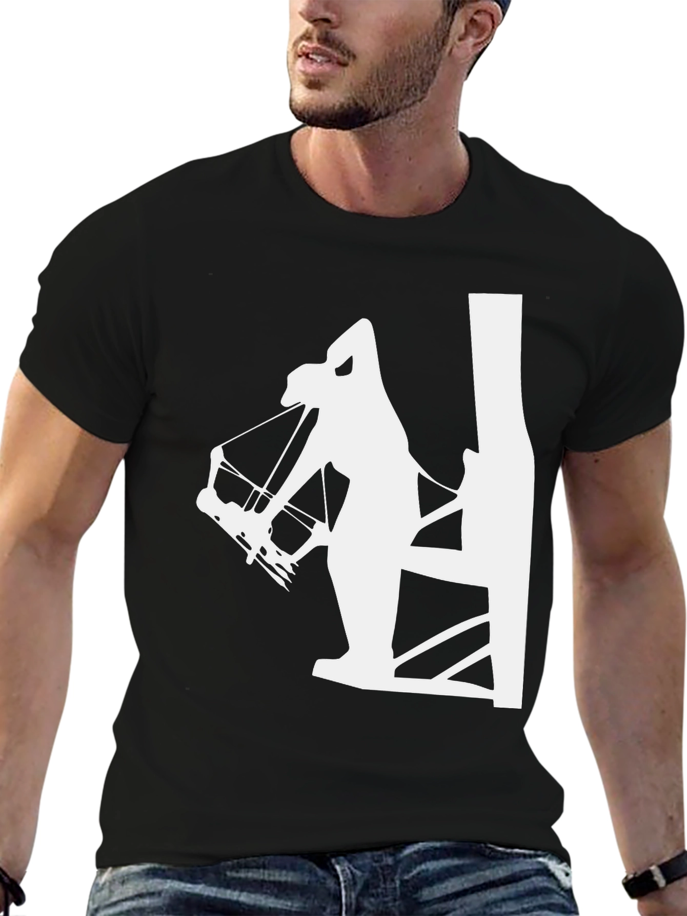 Black Archer Silhouette Graphic Tee - Black Cotton T-Shirt view 6