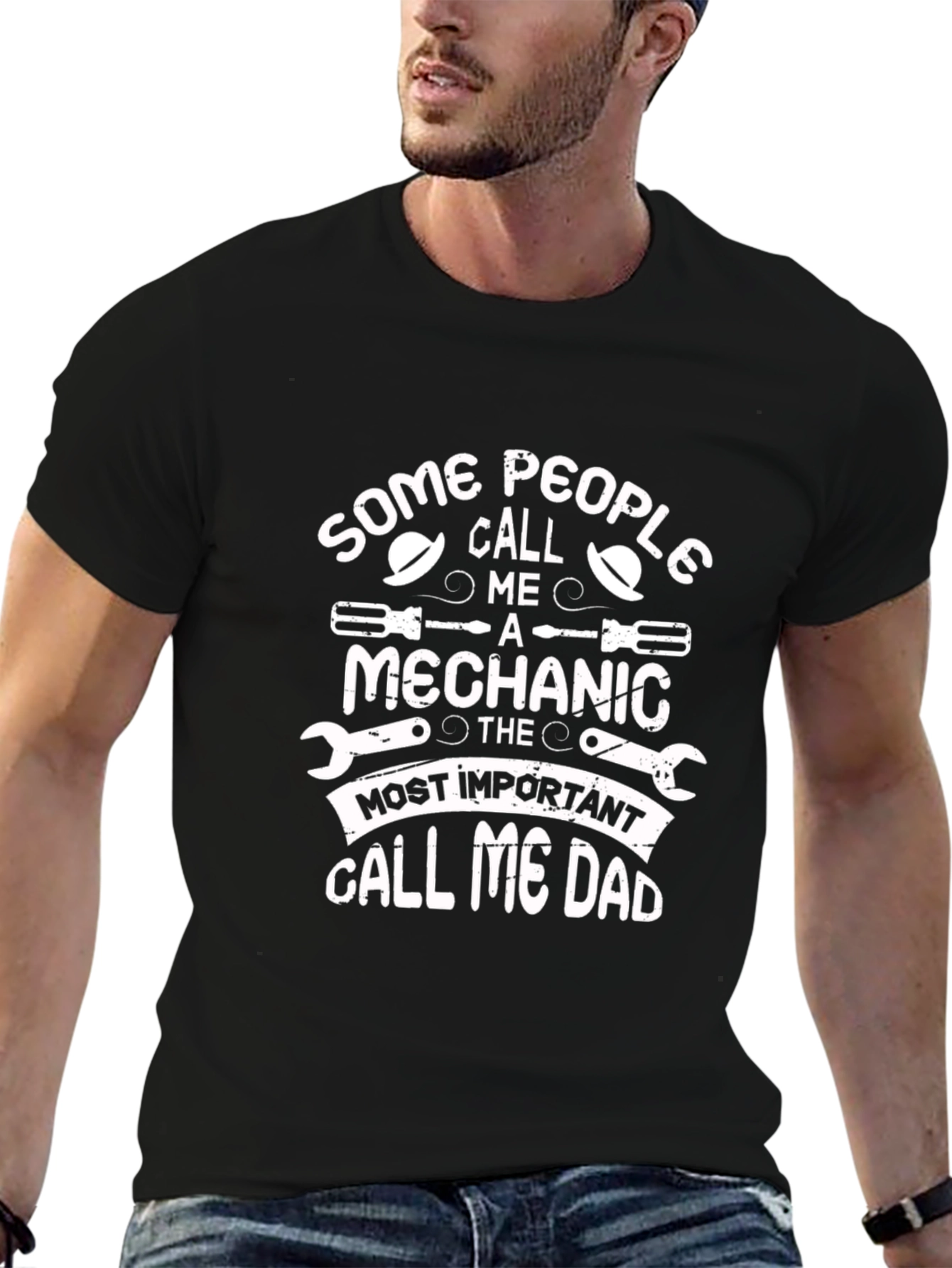 Black Mechanic Dad T-Shirt - Perfect Father's Day Gift view 6