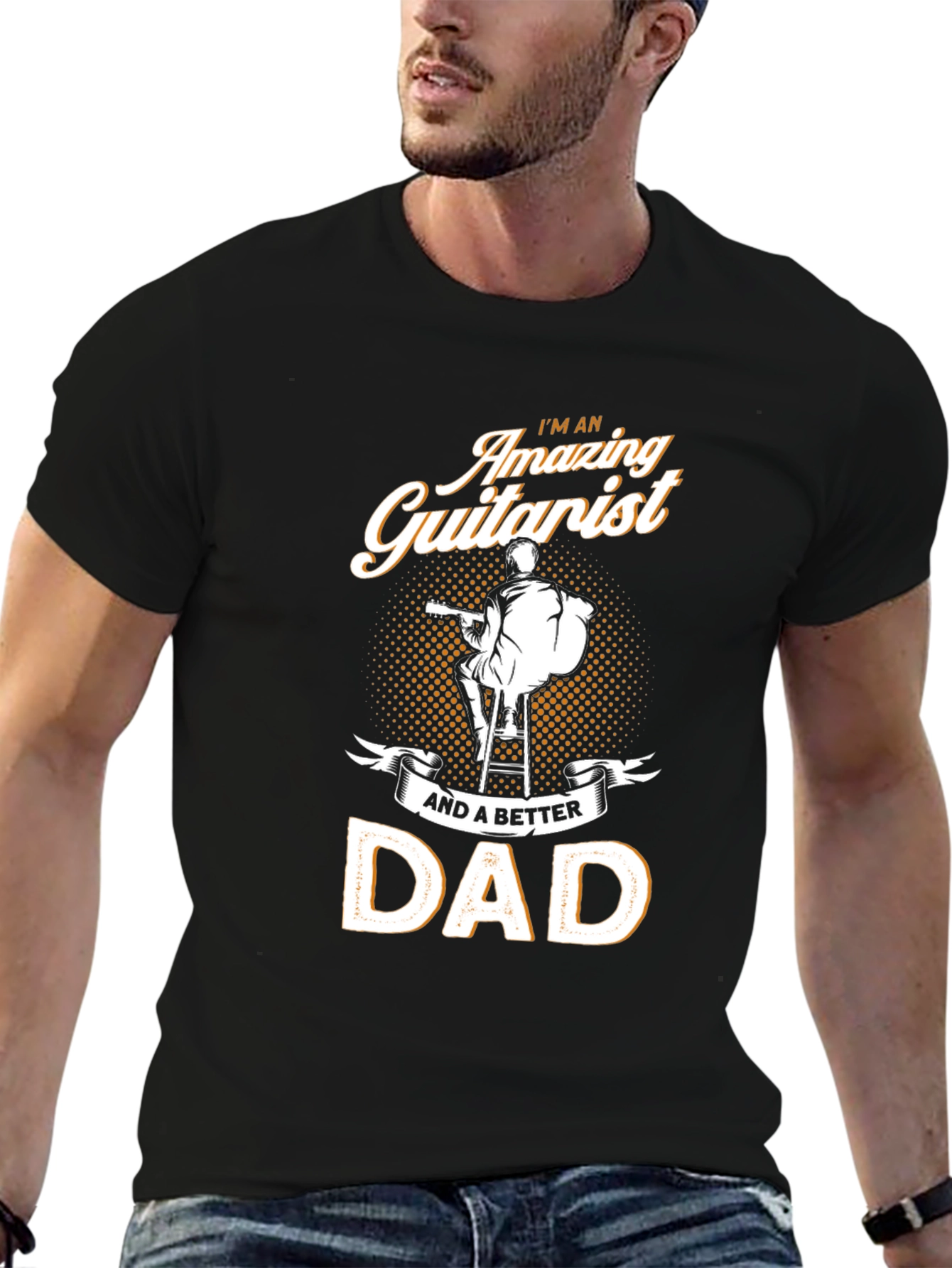 Black Amazing Guitarist Dad Black T-Shirt view 6