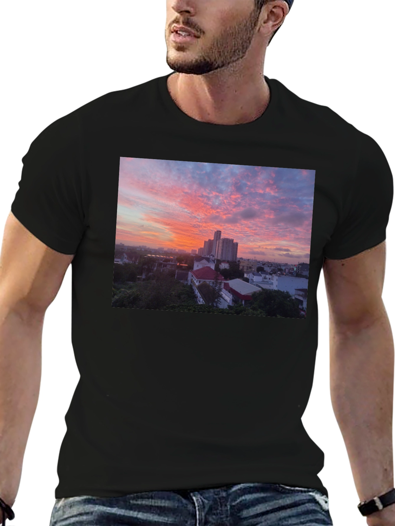 Black Sunset Cityscape Graphic Tee view 6