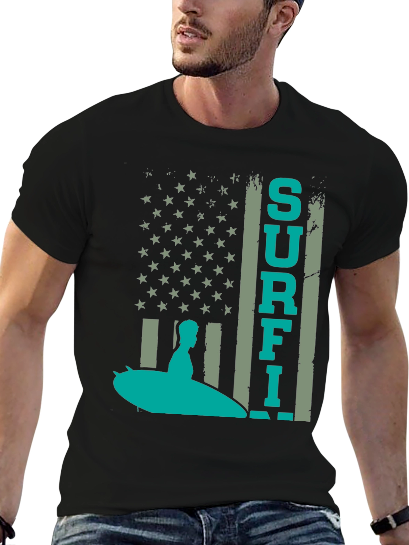 Black Surf American Flag T-Shirt view 6