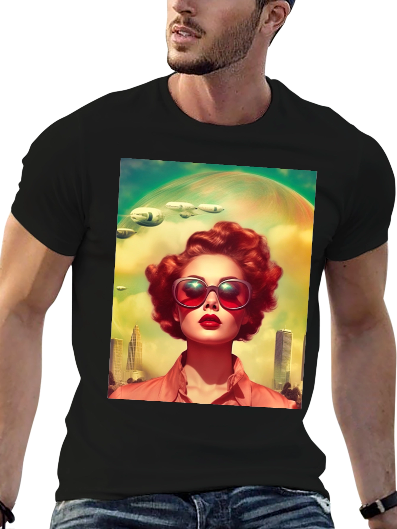 Black Retro Futuristic Woman T-Shirt view 6
