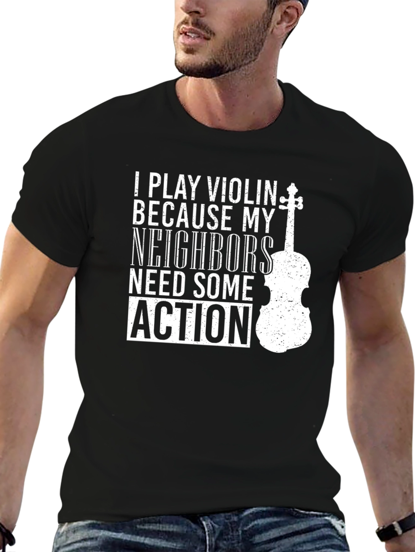 Black Funny Violin Player Graphic Tee view 6