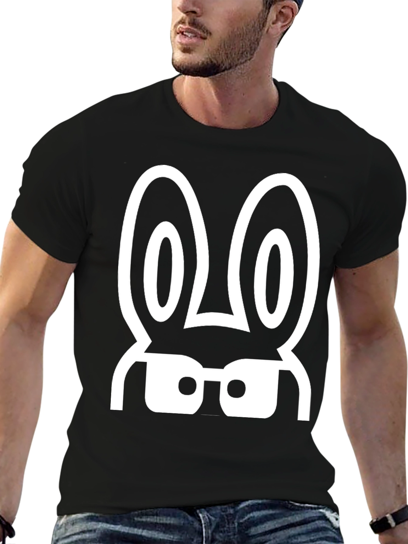 Black Cool Rabbit Nerd T-Shirt - Black view 6