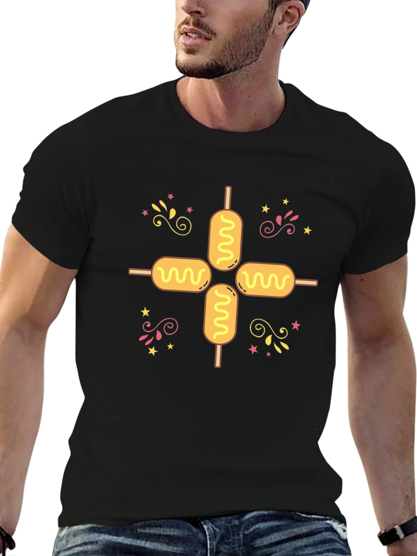 Black Corn Dog Pattern Tee view 6