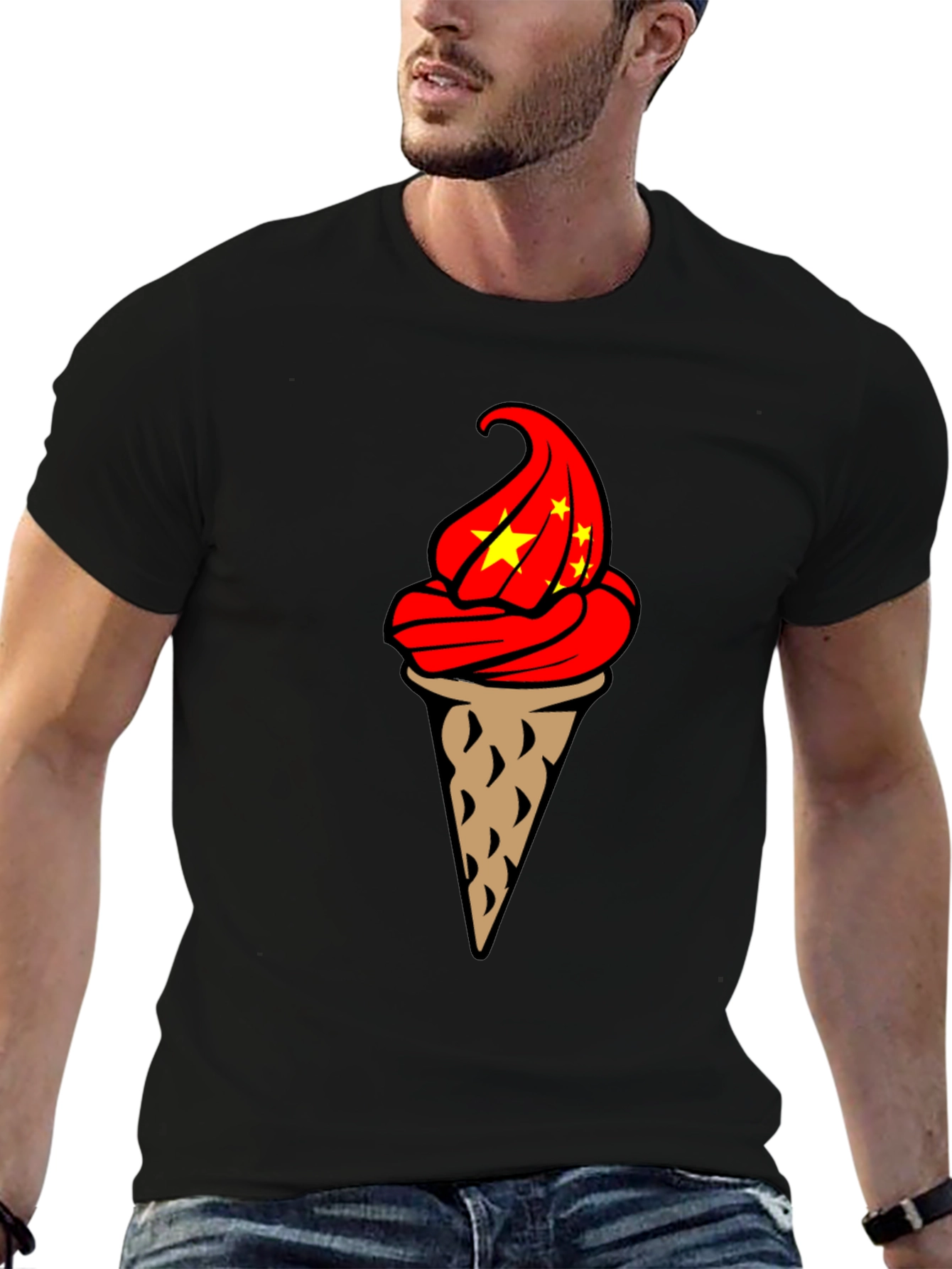 Black Ice Cream Cone Graphic T-Shirt - Novelty Design view 6