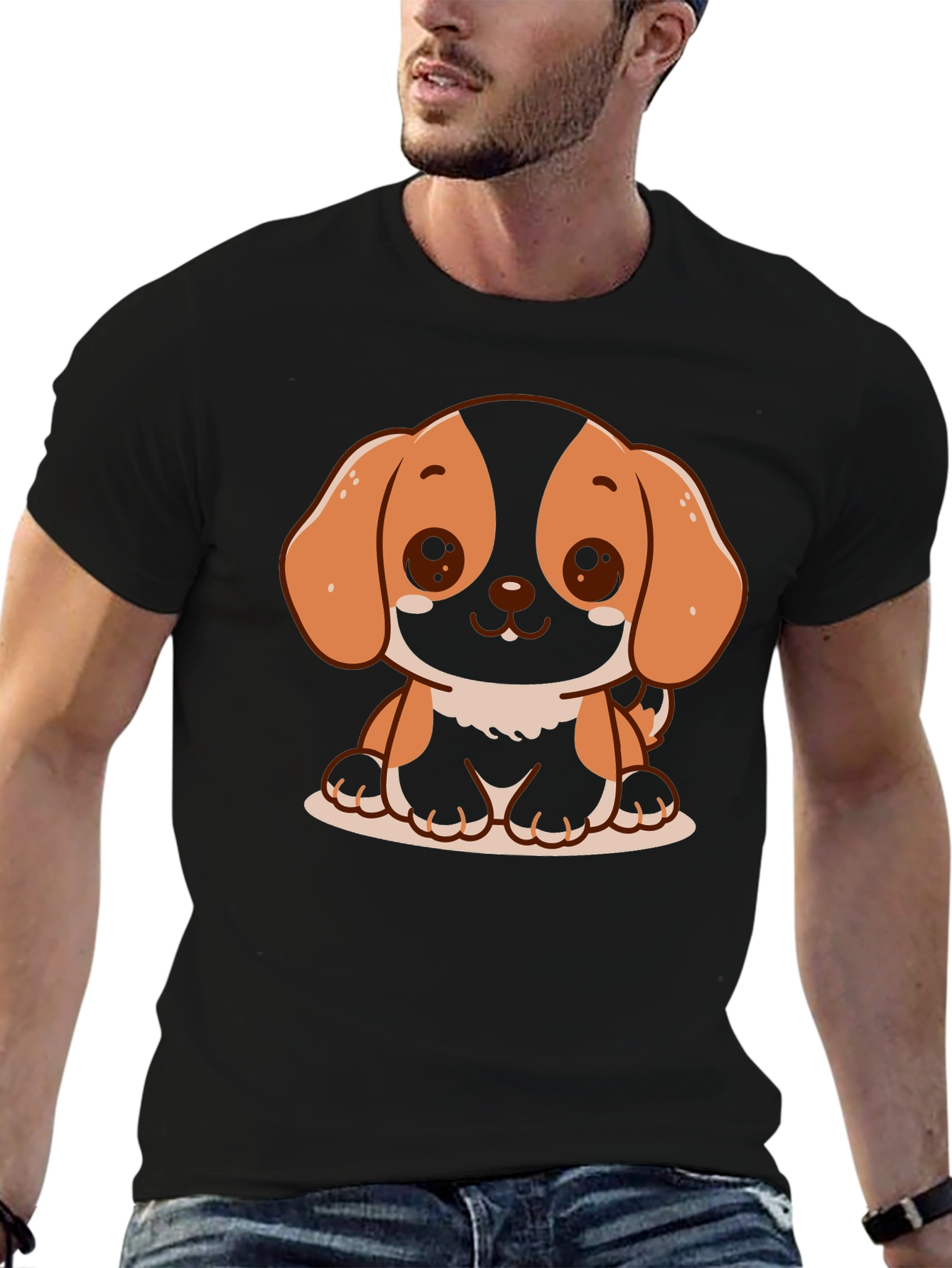 Black Cute Dog Graphic T-Shirt - Black view 6