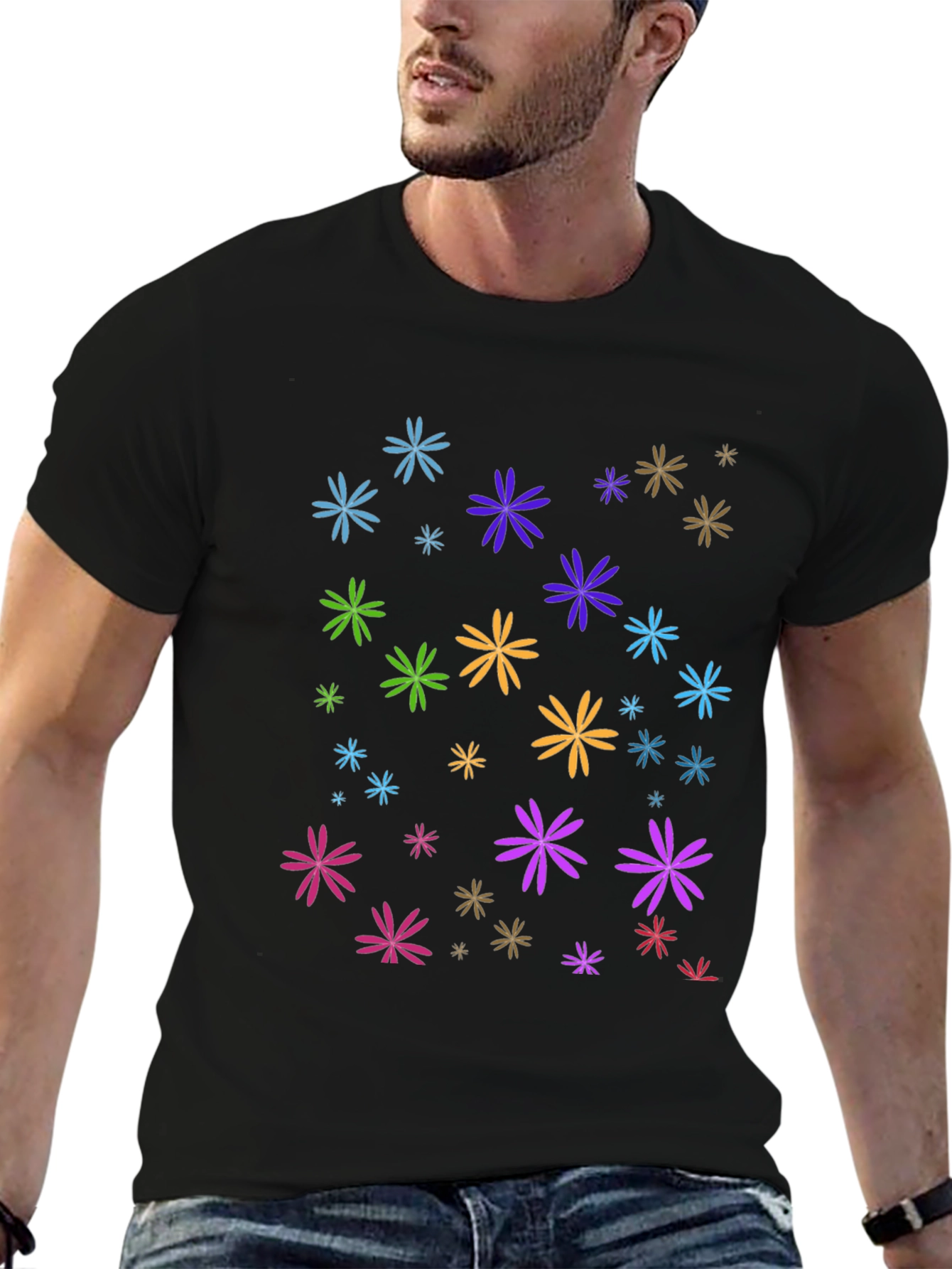 Black Floral Burst Black T-Shirt view 6
