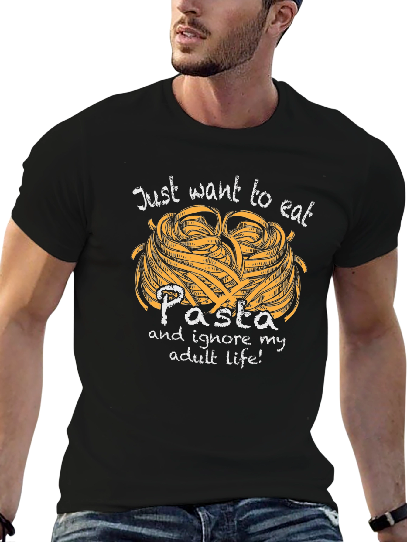 Black Pasta Lover T-Shirt: Just Want to Eat and Ignore Life view 6