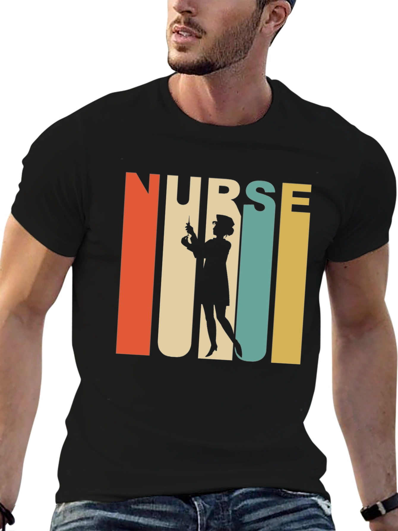Black Retro Nurse Graphic T-Shirt - Vintage Style Tee view 6