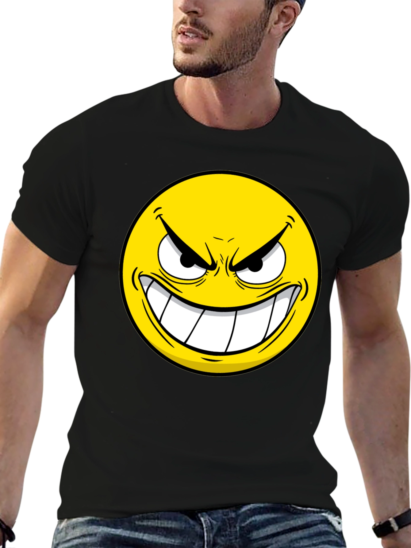 Black Evil Emoji Graphic Tee - Black Cotton T-Shirt view 6