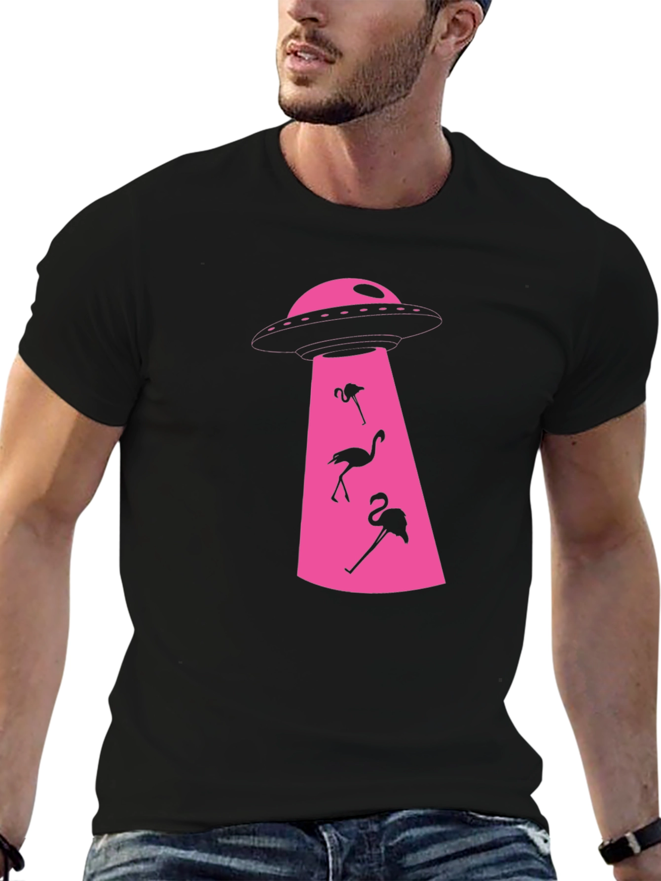 Black Flamingo Abduction T-Shirt: Fun & Unique Design view 6