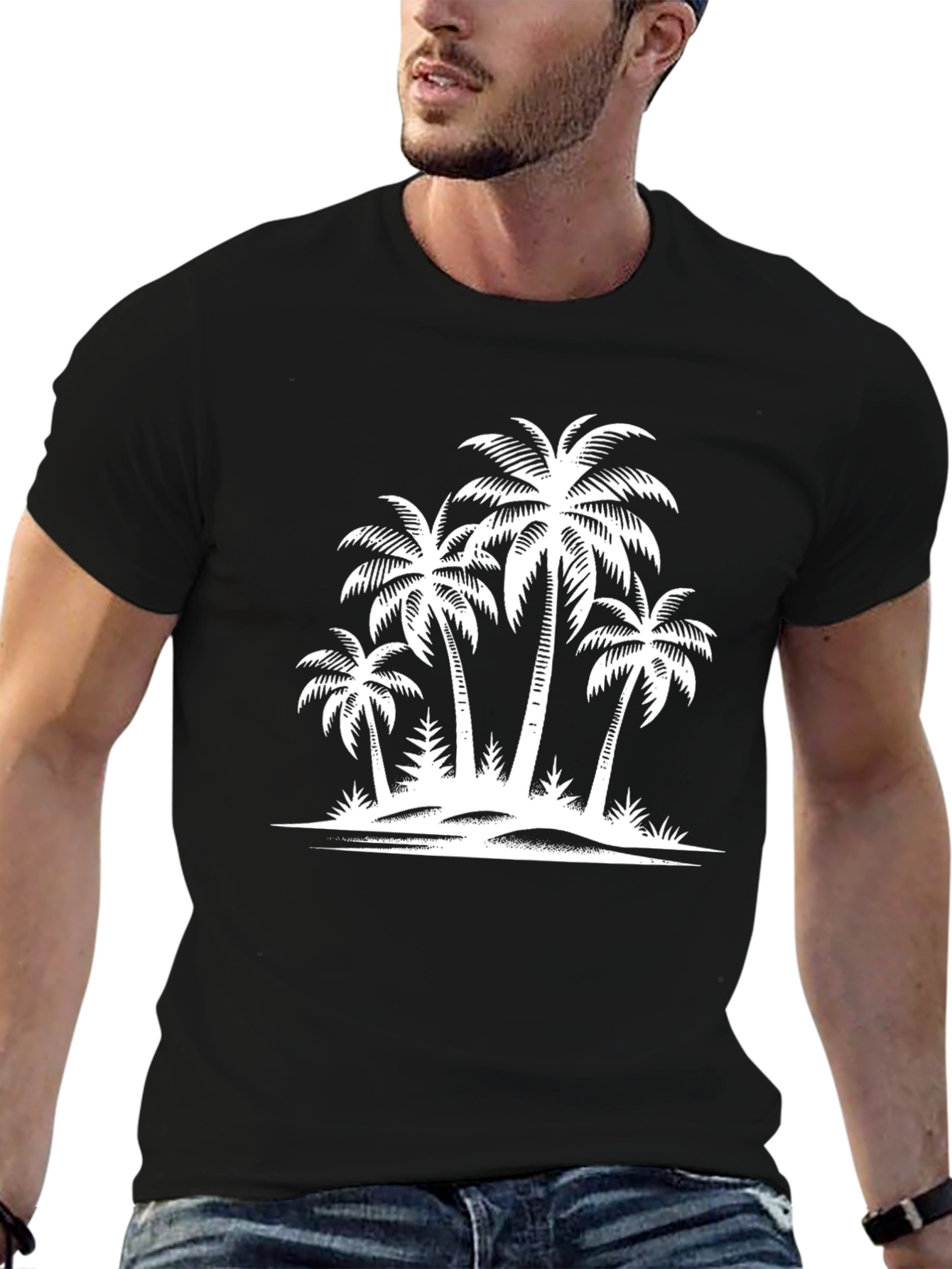 Black Tropical Island Palm Tree Graphic Tee view 6