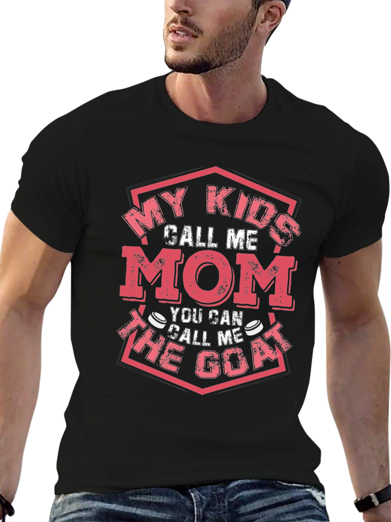 Black My Kids Call Me Mom Funny Graphic T-Shirt view 6