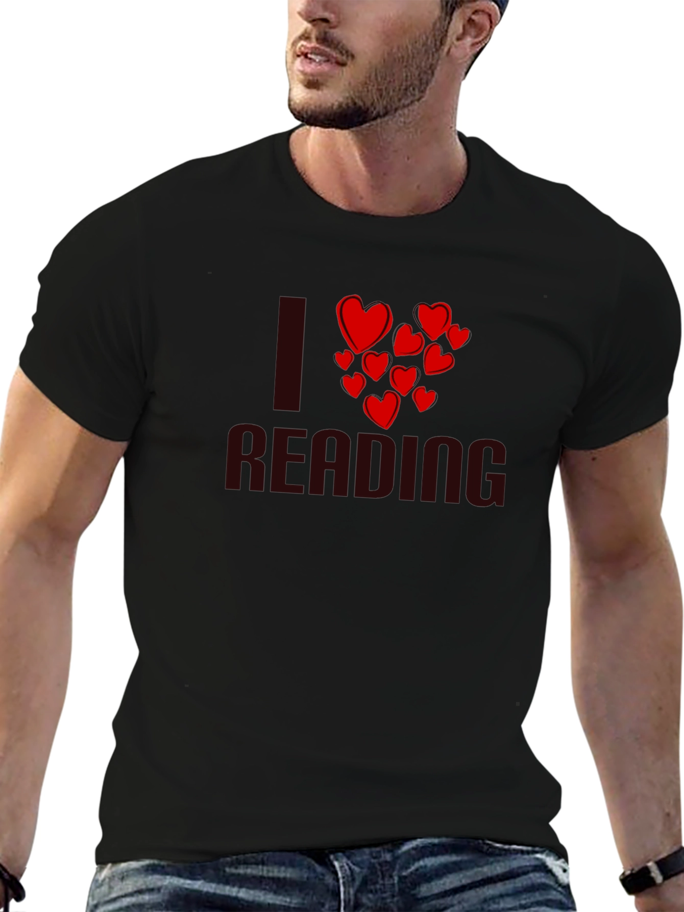 Black I Heart Reading - Black T-Shirt view 6