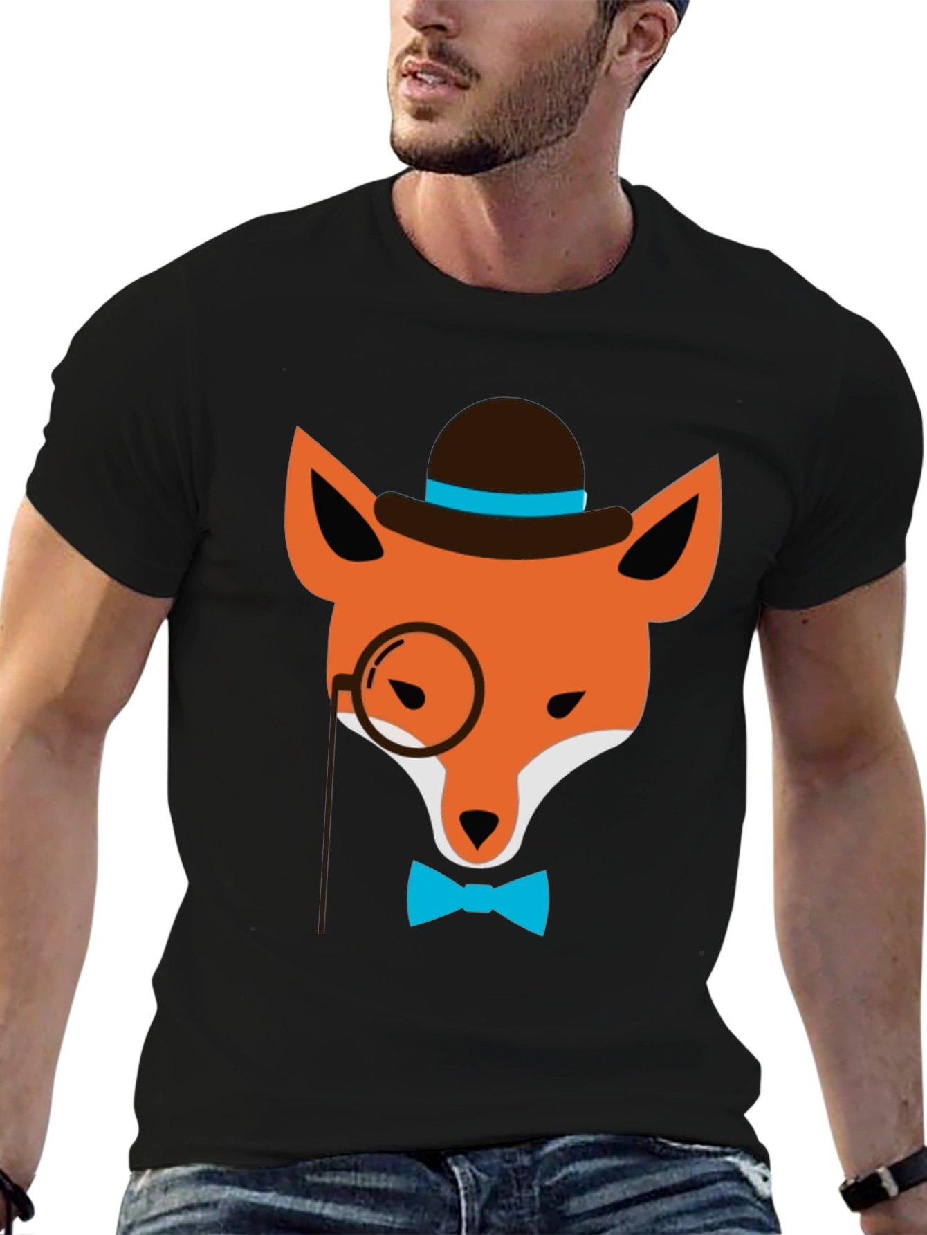 Black Dapper Fox Graphic Tee - Stylish Animal Print view 6