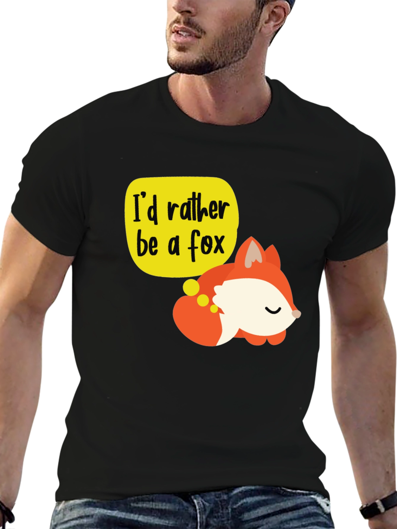 Black Cute Fox T-Shirt - I'd Rather Be a Fox Graphic Tee view 6