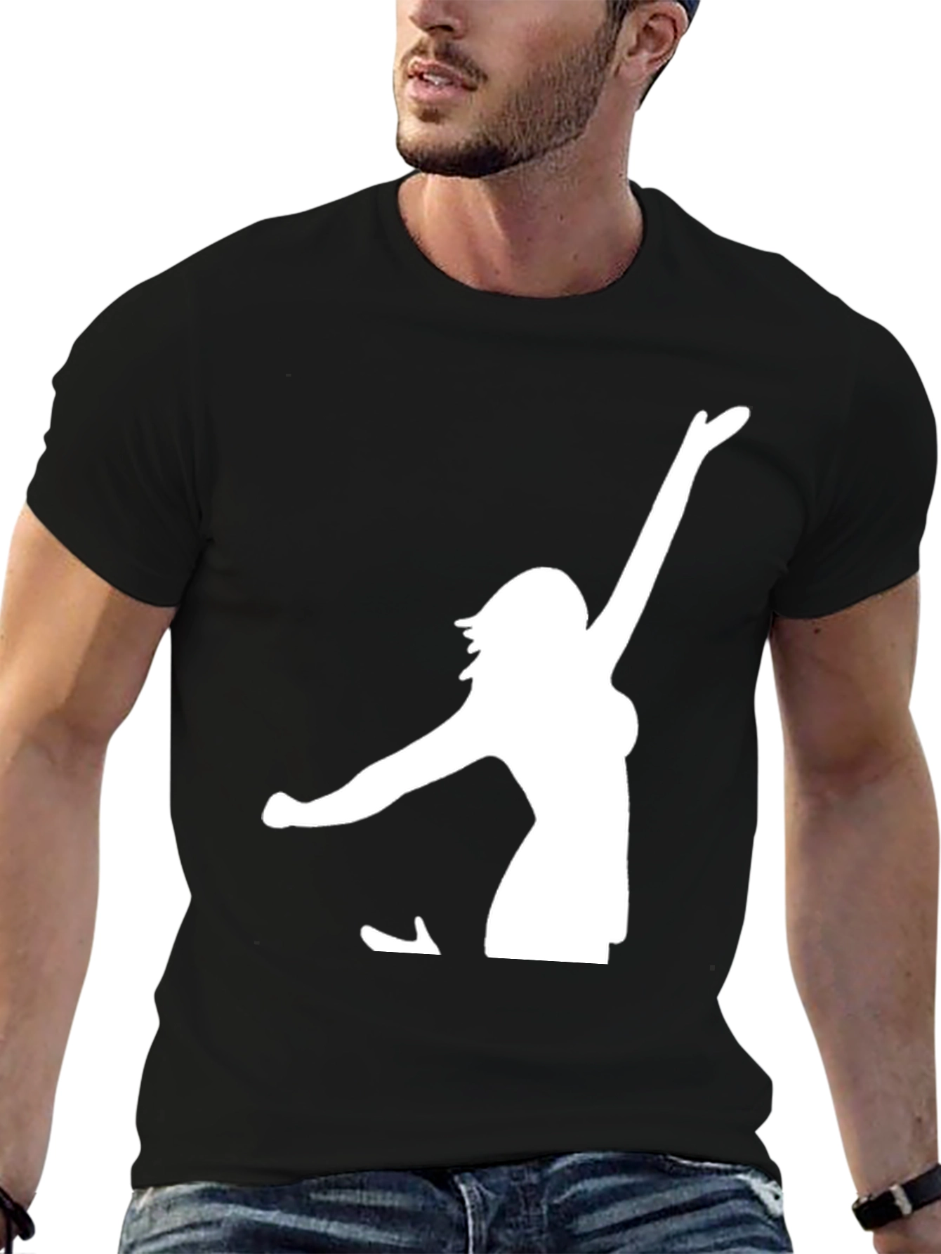 Black T-Shirt with White Woman Silhouette Graphic - 6
