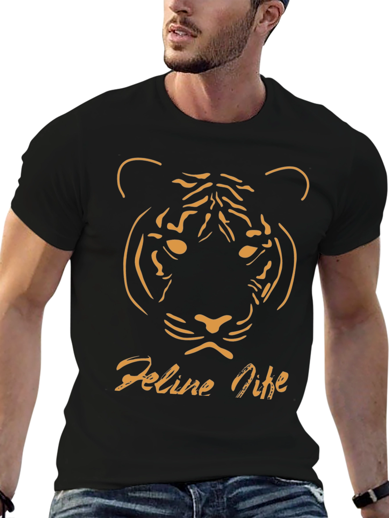 Black Feline Nine Graphic Tee - Black Tiger Design view 6