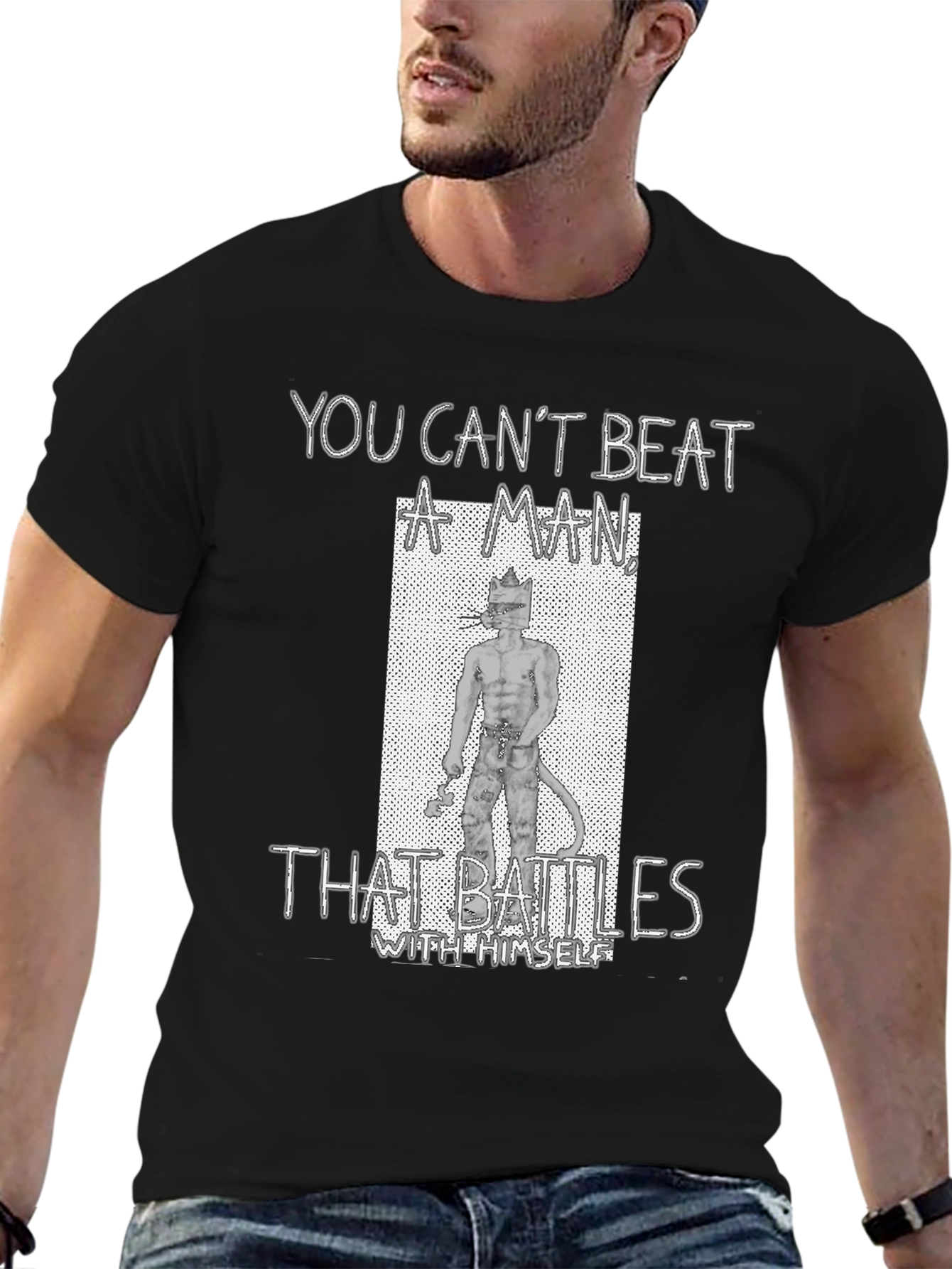 Black You Can't Beat A Man T-Shirt view 6