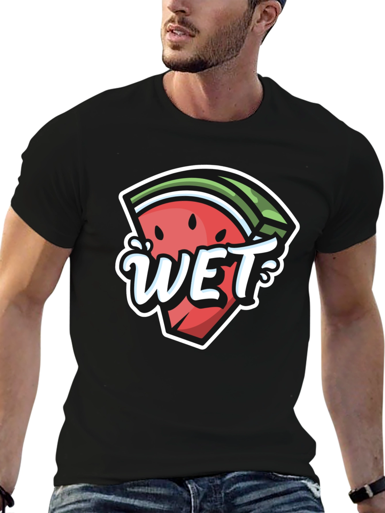 Black Watermelon Wet Graphic Tee - Summer Fun T-Shirt view 6