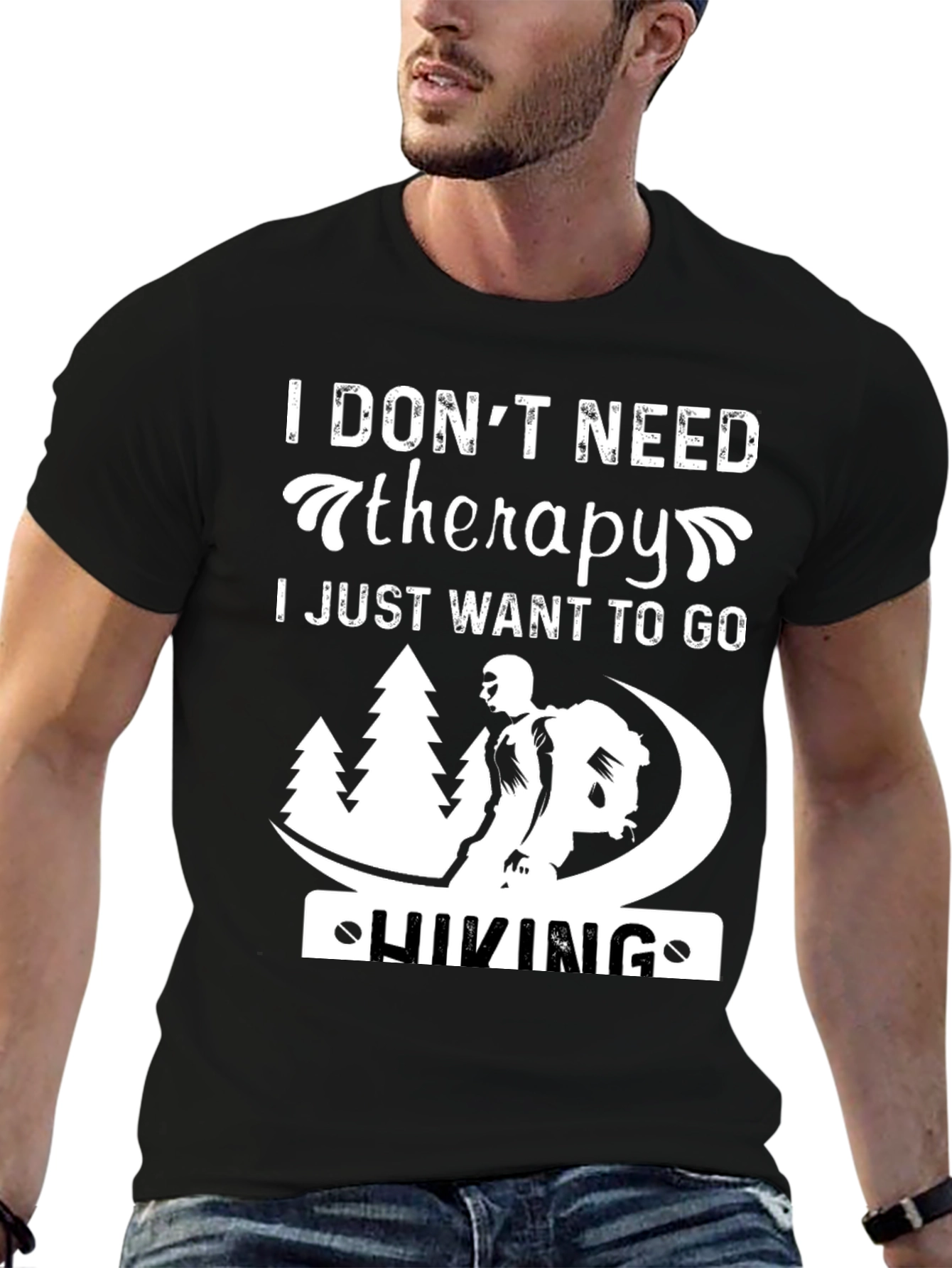 Black Hiking Therapy T-Shirt: I Don't Need Therapy, I Just Want to Go Hiking view 6