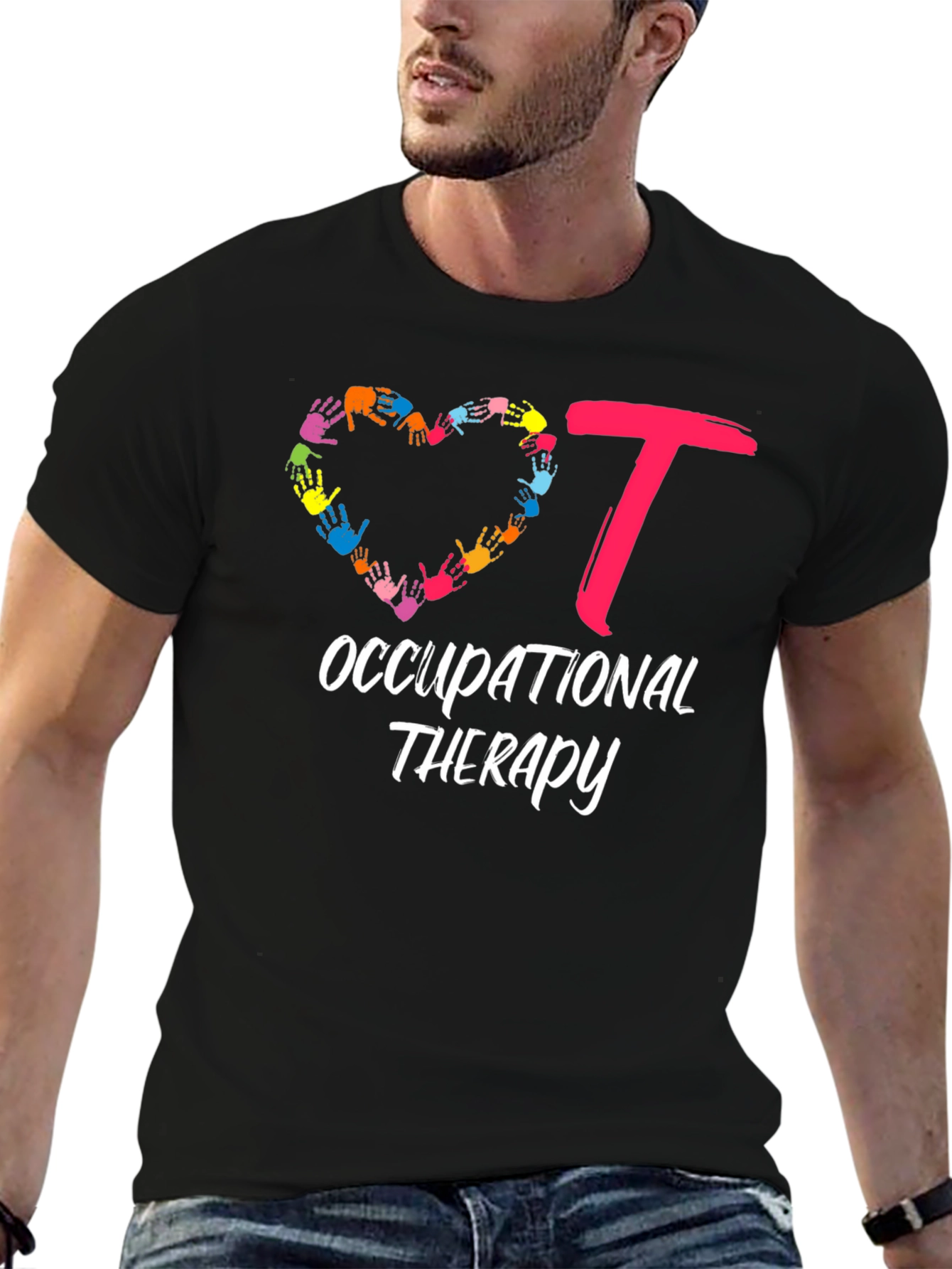 Black Occupational Therapy Heart Hands T-Shirt view 6