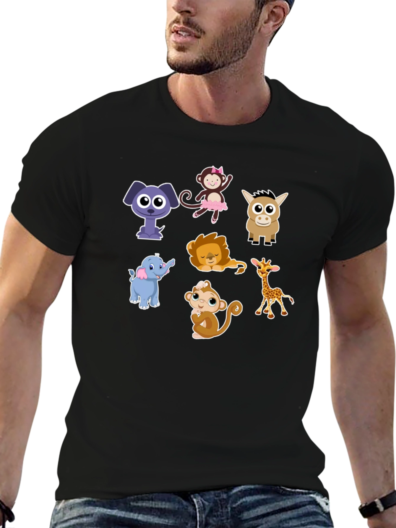 Black Cute Cartoon Animals Graphic Tee view 6