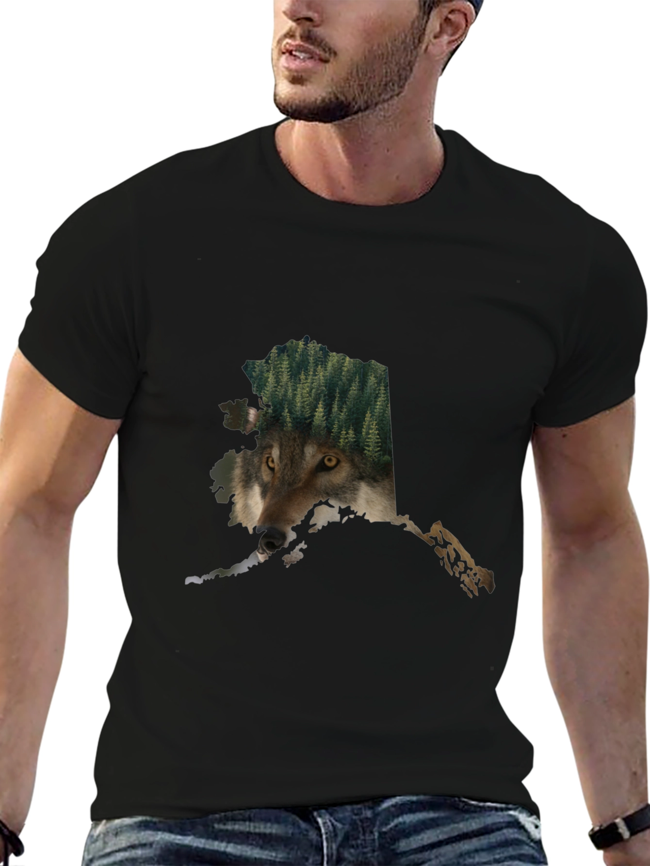 Black Alaska Wolf Nature Graphic Tee - Black Cotton Blend view 6
